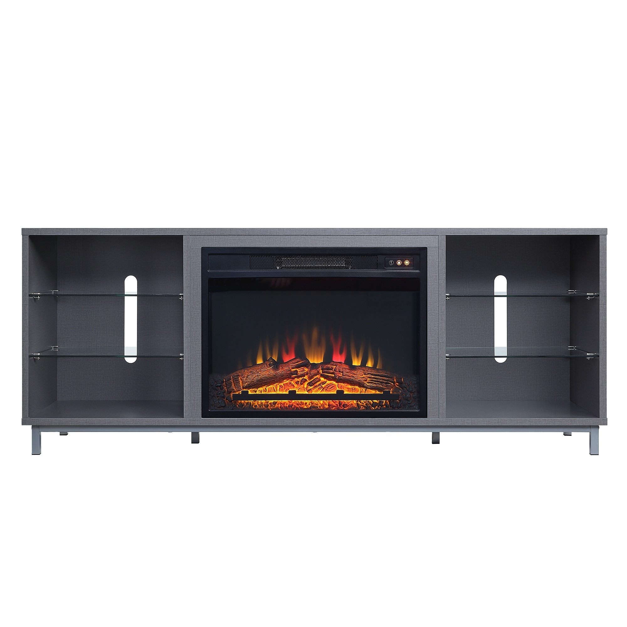 Manhattan Comfort, Brighton 60Inch Fireplace with Glass Shelves in Grey, Width 60 in, Height 24 in, Depth 16 in, Model FP4