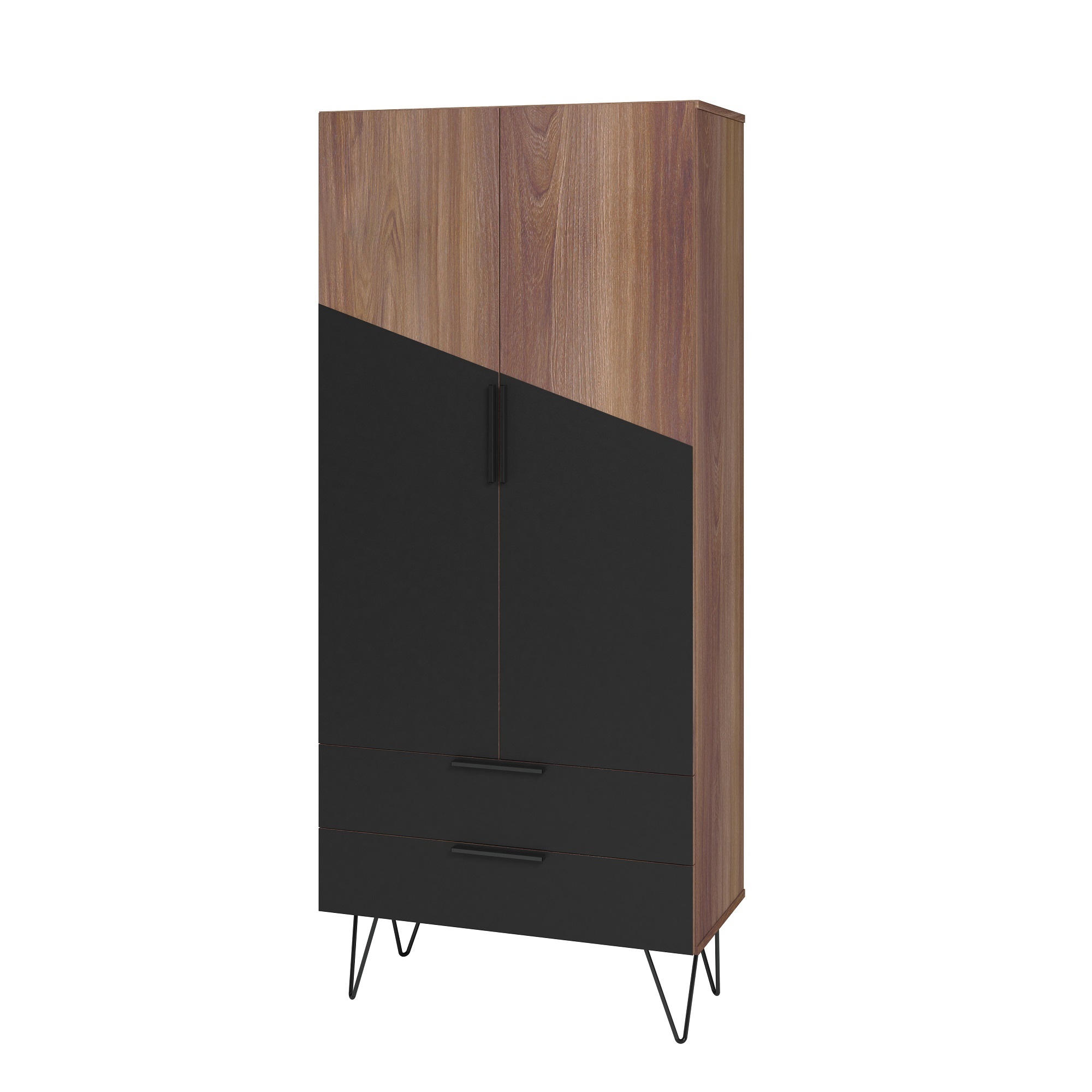 Manhattan Comfort, Beekman 67.32 Tall Cabinet 6 Shelves Brown Black, Width 29.52 in, Height 67.32 in, Depth 14.37 in, Model 401AMC