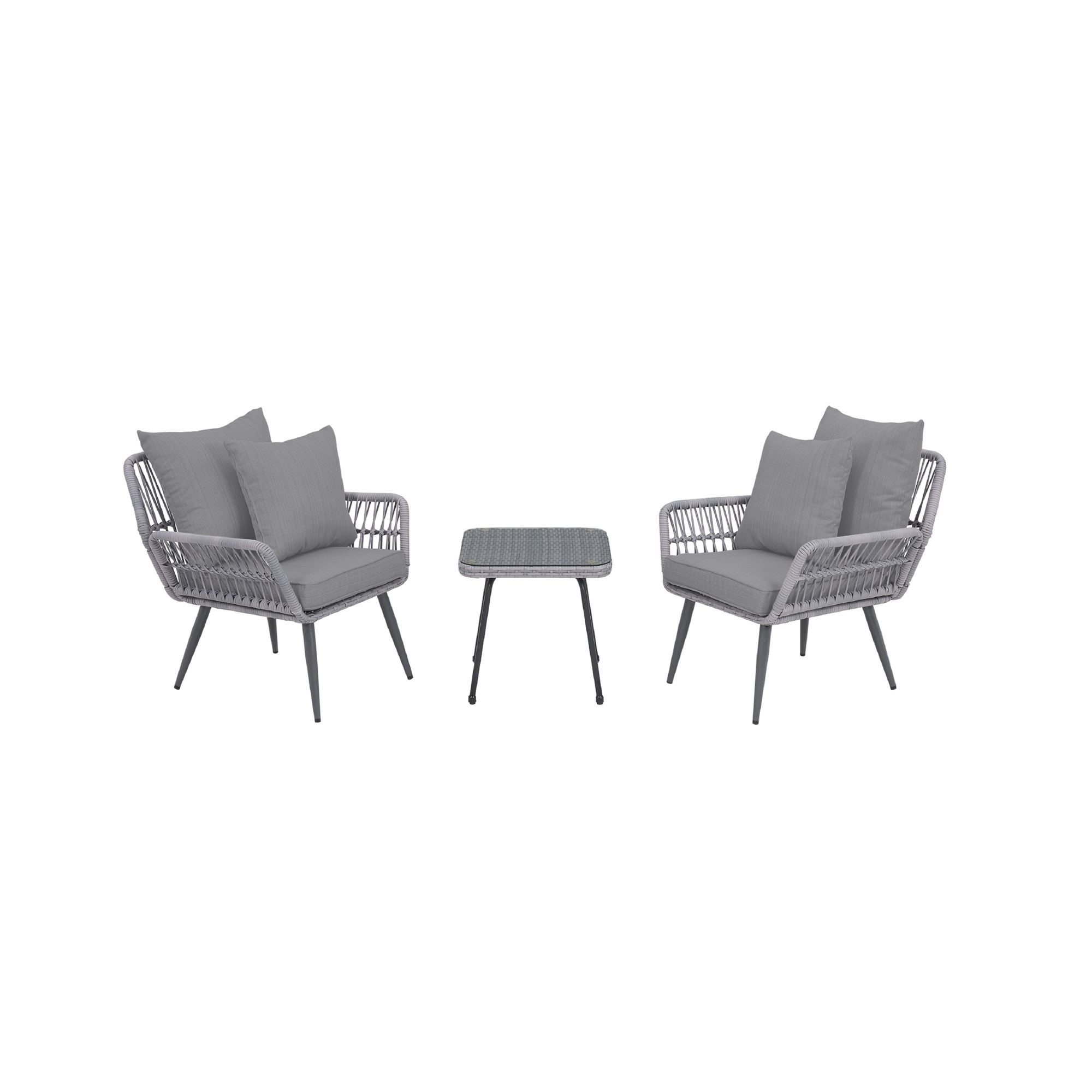 Manhattan Comfort, Cannes Rope Wicker 3Pc Patio Conv Set in Grey, Pieces (qty.) 3 Primary Color Gray, Seating Capacity 2 Model OD-CV012