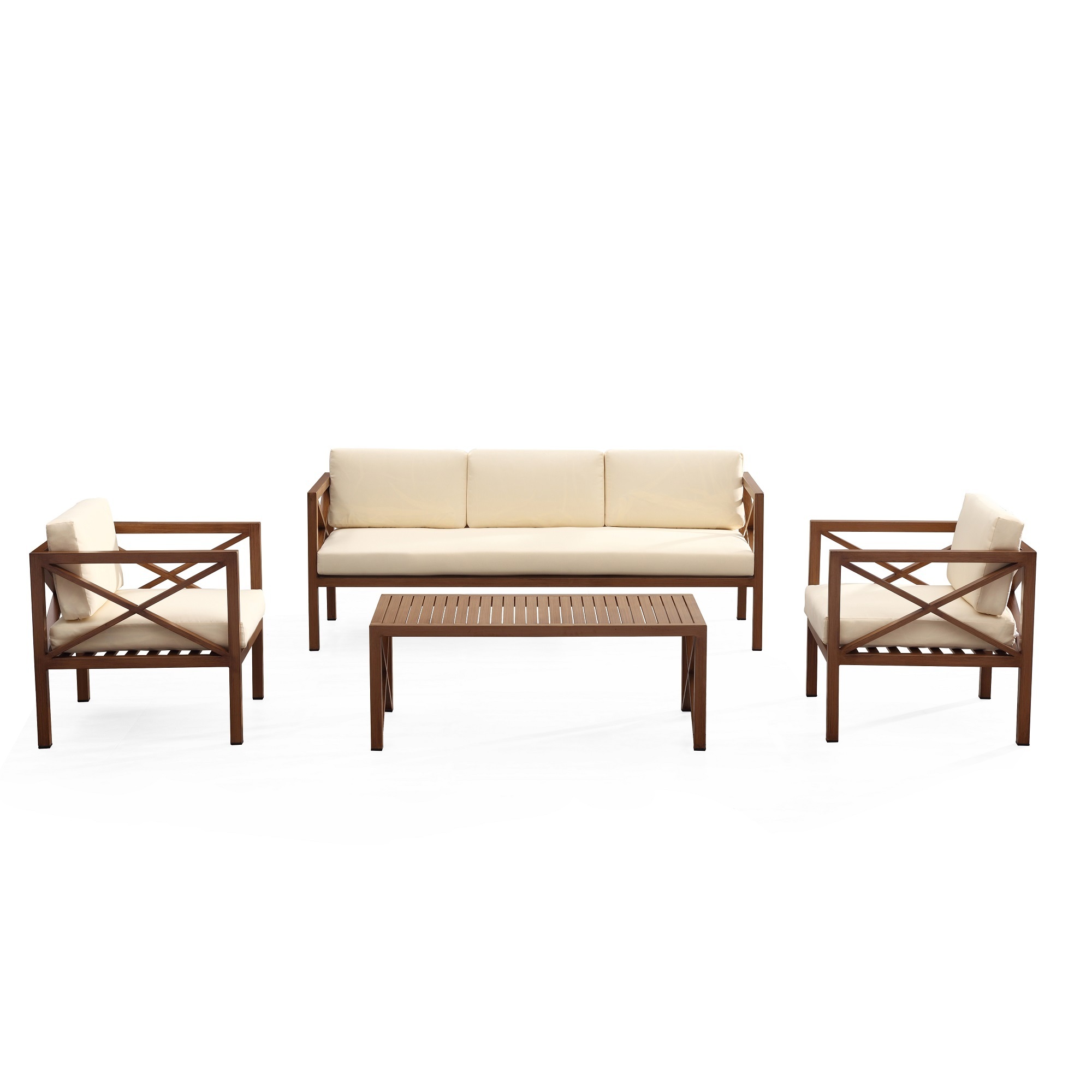 Manhattan Comfort, Kingsbay Outdoor Patio Conv Set in Brown and Cream, Pieces (qty.) 4 Primary Color Cream, Seating Capacity 5 Model OD-CV014