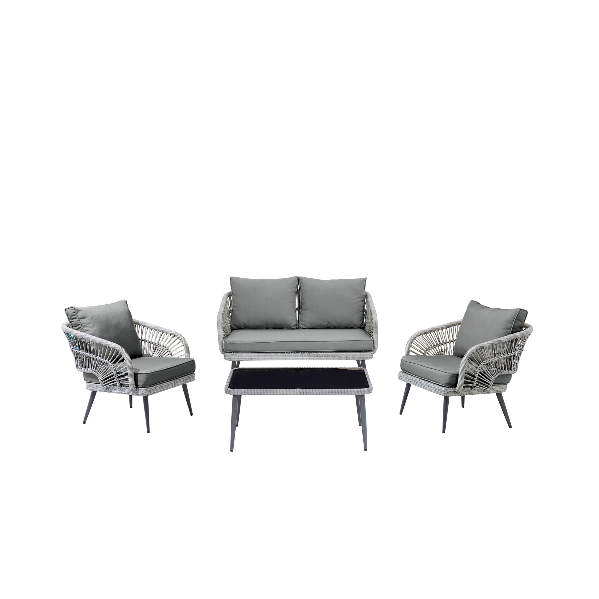 Manhattan Comfort, Riviera Rope 4Pc 4 Seater Patio Conv Set Cream, Pieces (qty.) 4 Primary Color Gray, Seating Capacity 4 Model OD-CV016