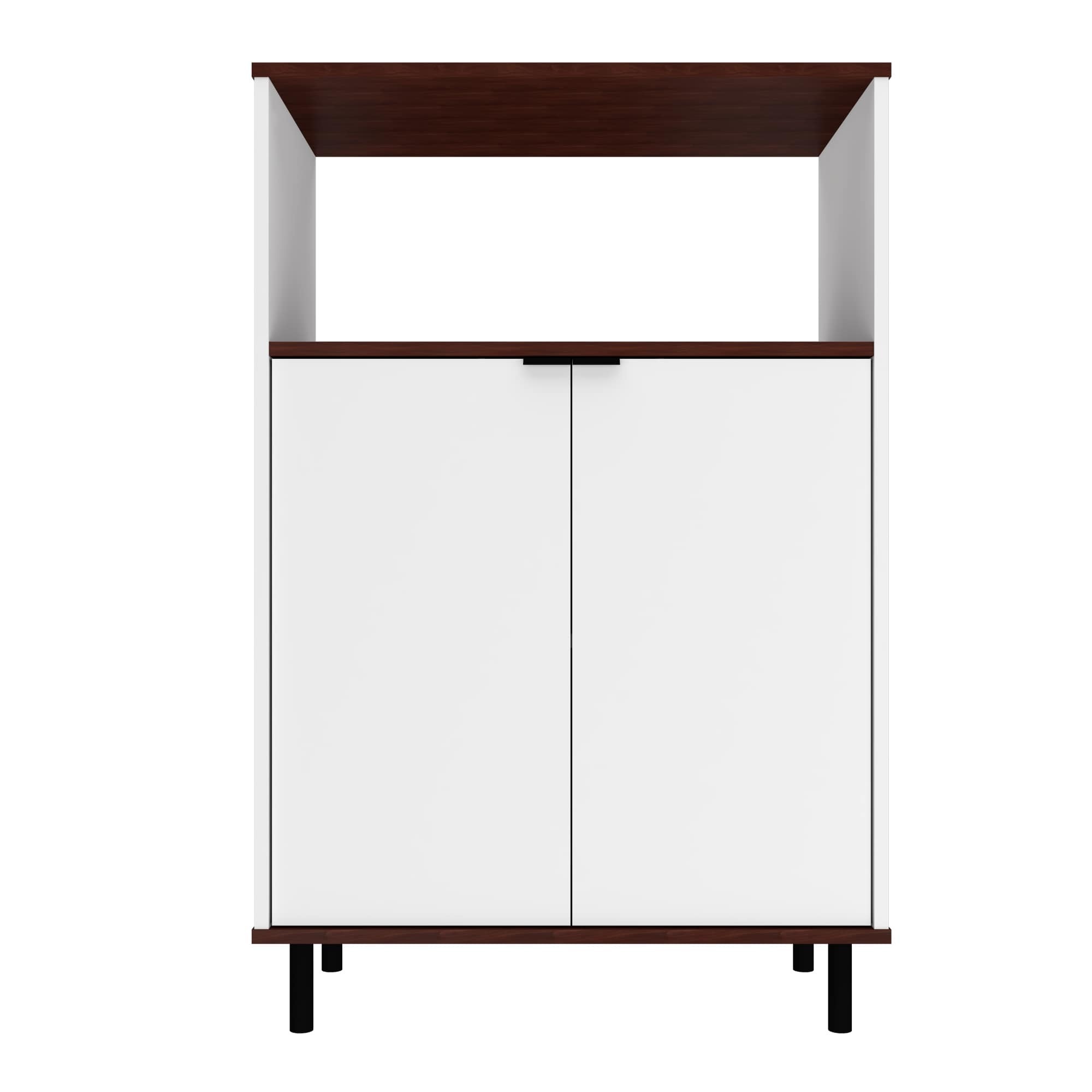 Manhattan Comfort, Mosholu Accent Cabinet 3 Shelves White and Brown, Width 26.57 in, Height 40.78 in, Depth 14.17 in, Model 301AMC