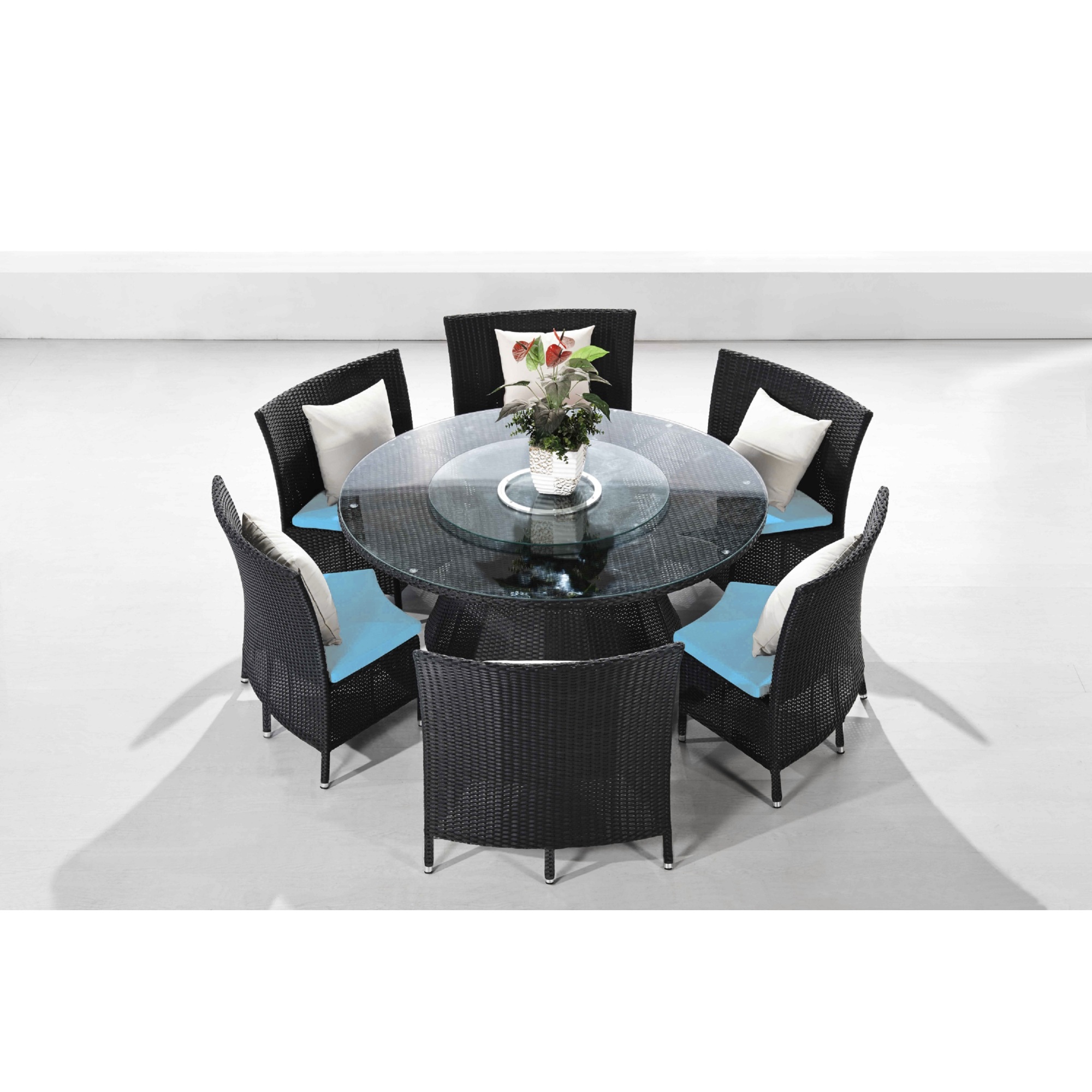 Manhattan Comfort, Nightingdale Black 7Pc Outdoor Dining Set Blue, Pieces (qty.) 7 Primary Color Blue, Seating Capacity 6 Model OD-DS001