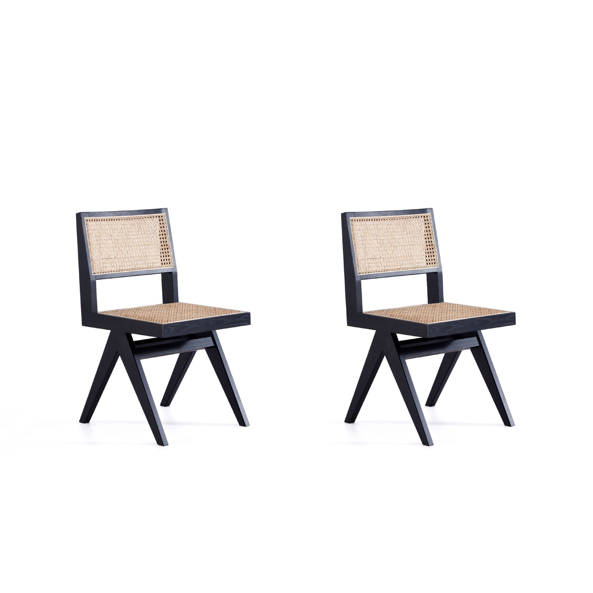 Manhattan Comfort, Hamlet Chair in Black and Natural Cane Set of 2 Primary Color Black, Included (qty.) 2 Model DCCA03