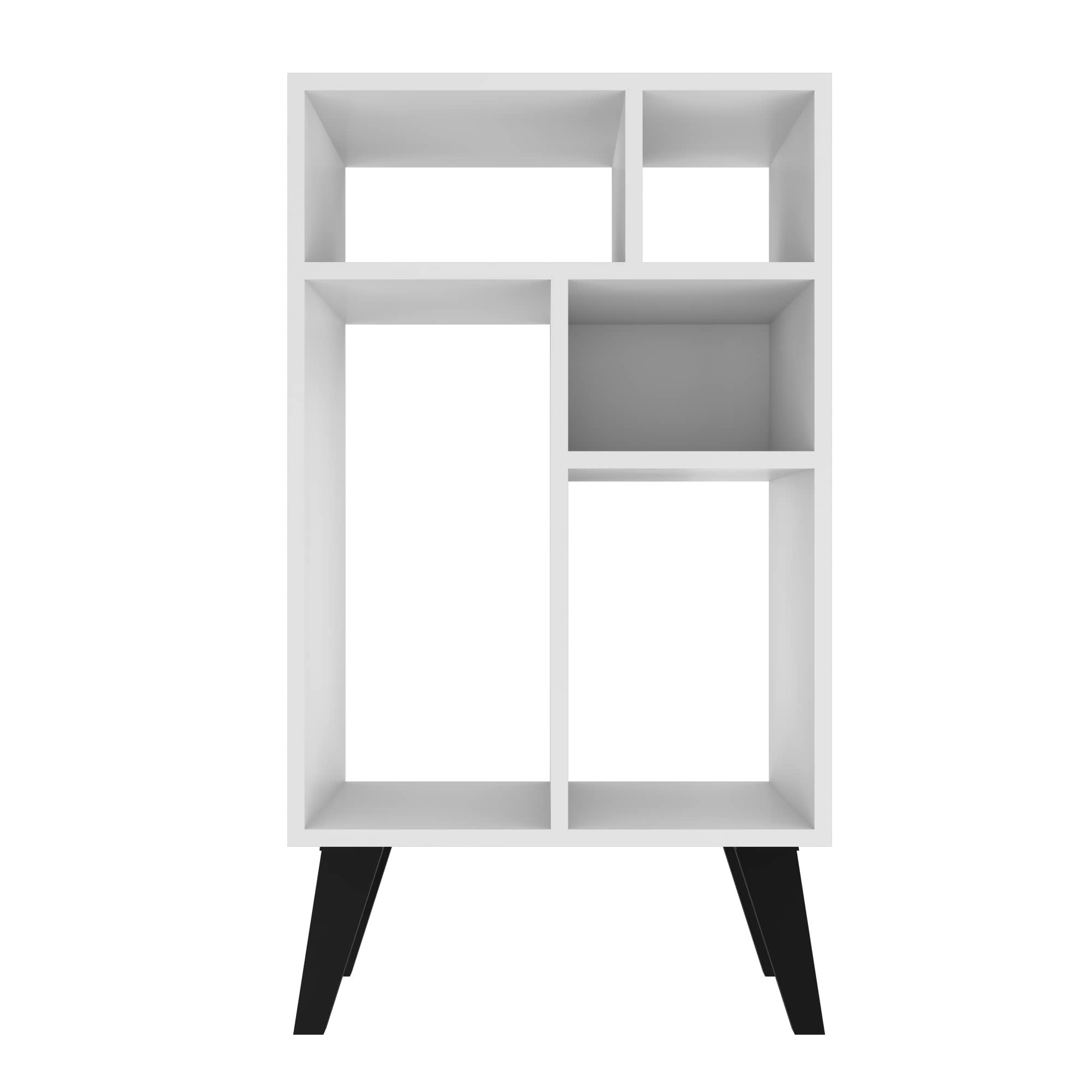 Manhattan Comfort, Warren Low Bookcase 3.0Inch White with Black Feet, Height 33.46 in, Shelves (qty.) 5 Material MDPE, Model 190AMC