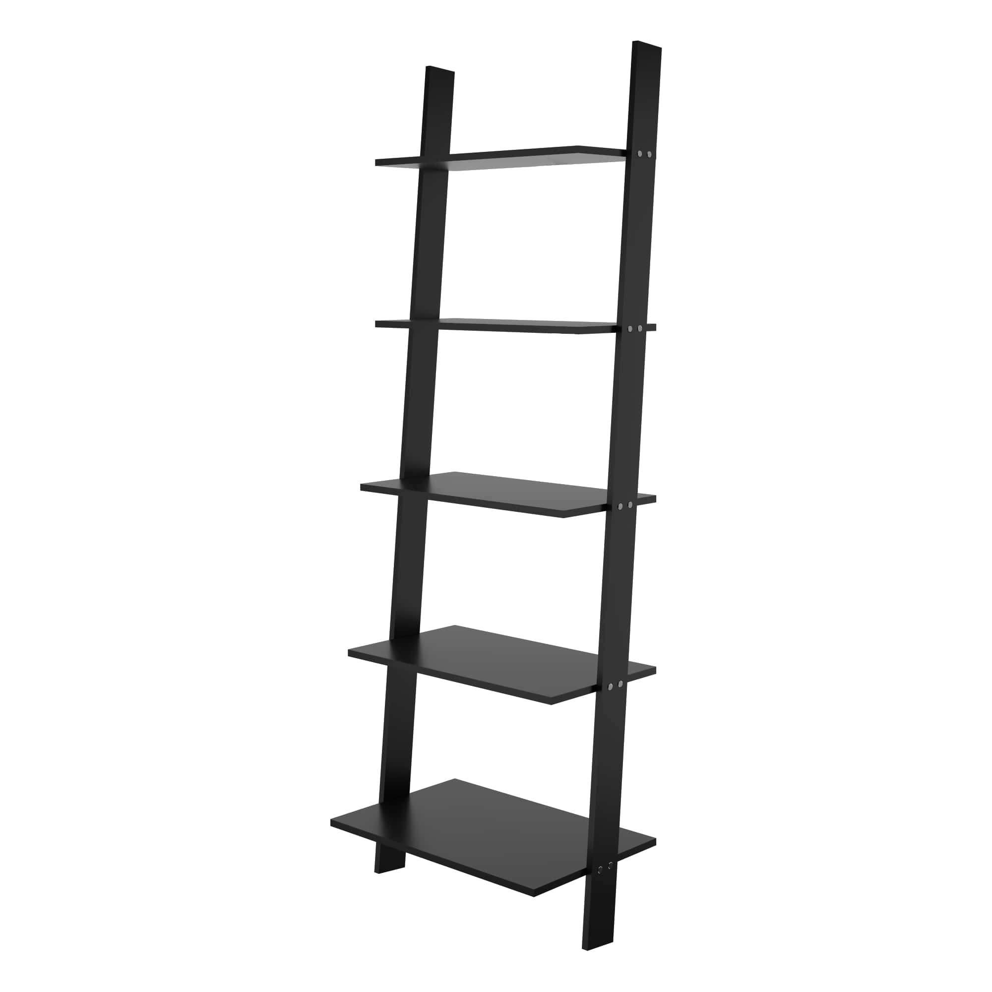 Manhattan Comfort, Cooper 5-Shelf Floating Ladder Bookcase in Black, Height 72.04 in, Shelves (qty.) 5 Material MDPE, Model 192AMC