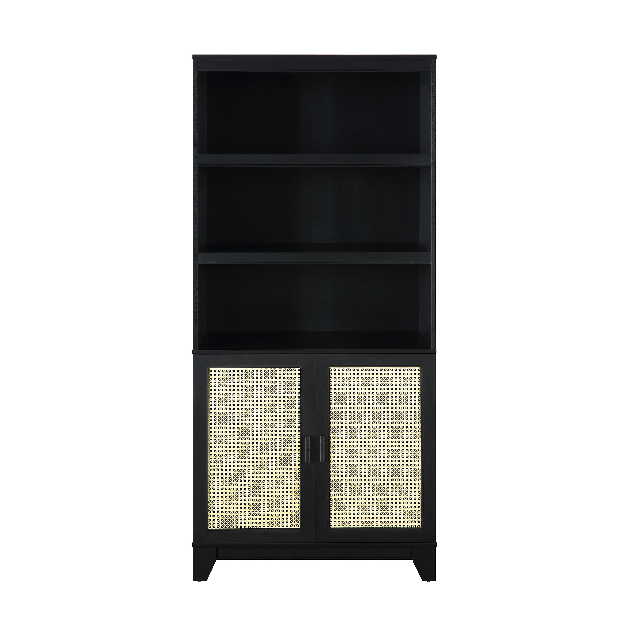 Manhattan Comfort, Sheridan Modern Cane Bookcase in Black, Height 70.86 in, Shelves (qty.) 7 Material MDF, Model BC-6GLF