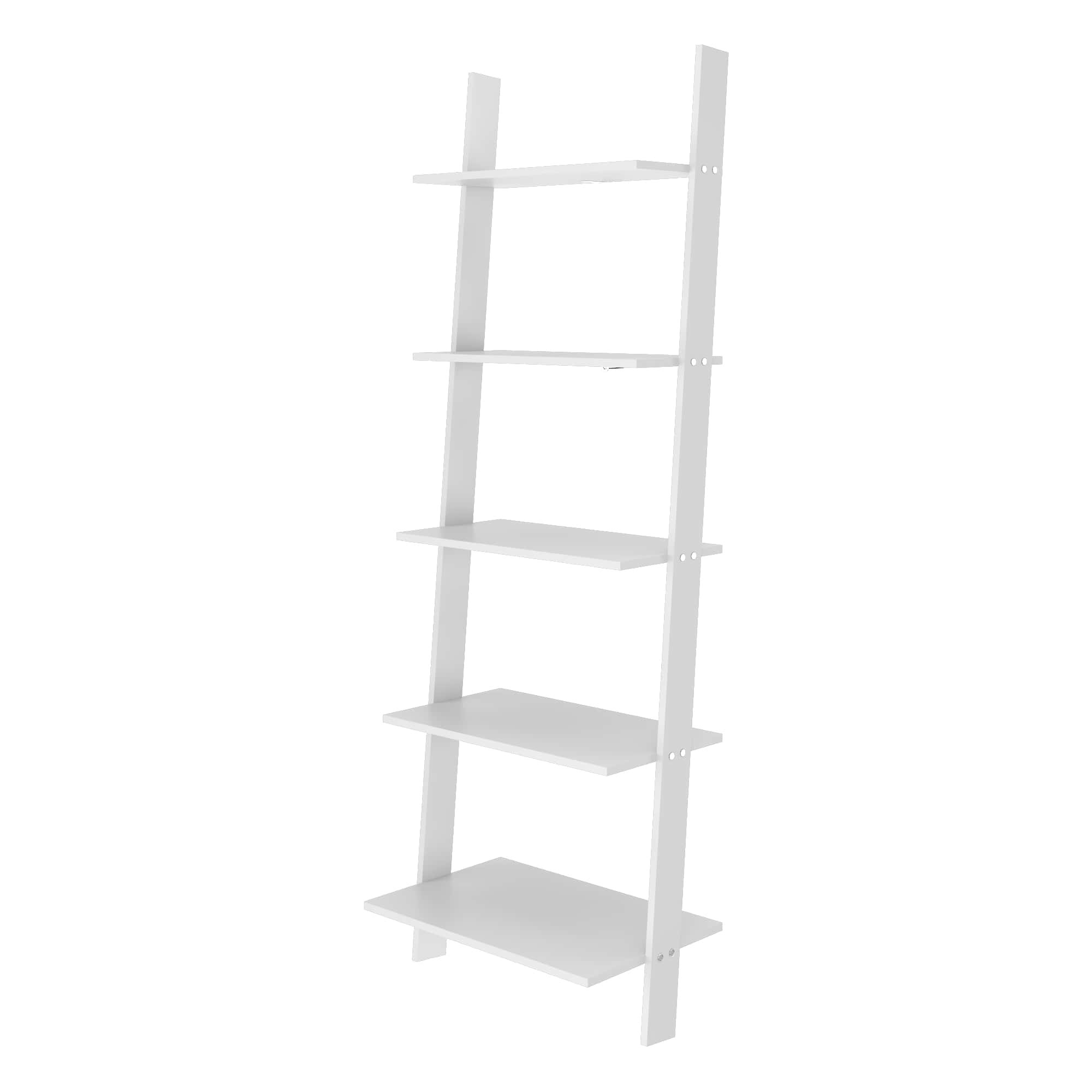 Manhattan Comfort, Cooper 5-Shelf Floating Ladder Bookcase in White, Height 72.04 in, Shelves (qty.) 5 Material MDPE, Model 192AMC