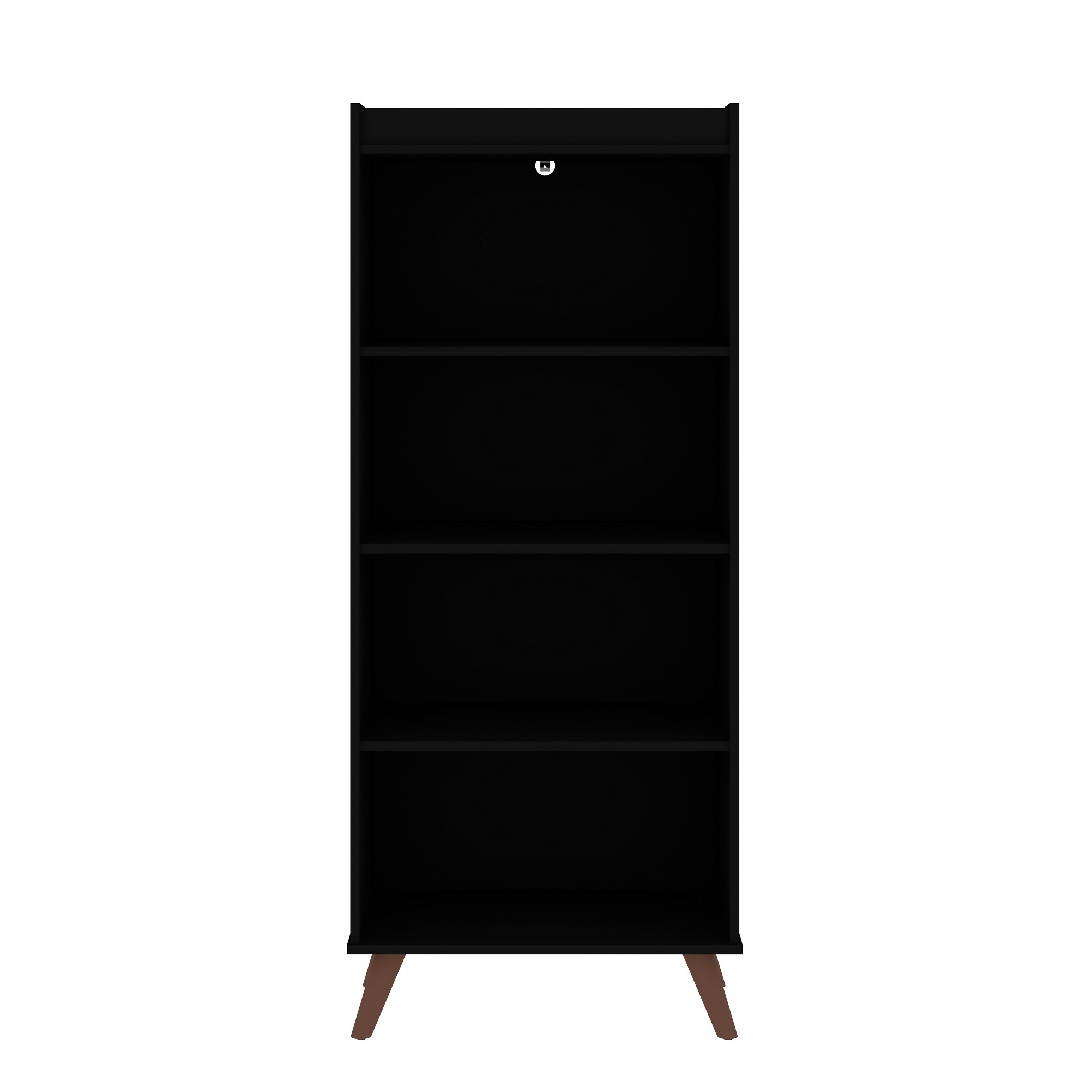 Manhattan Comfort, Hampton 4-Tier Bookcase Solid Wood Legs in Black, Height 60.12 in, Shelves (qty.) 4 Material MDPE, Model 12PMC