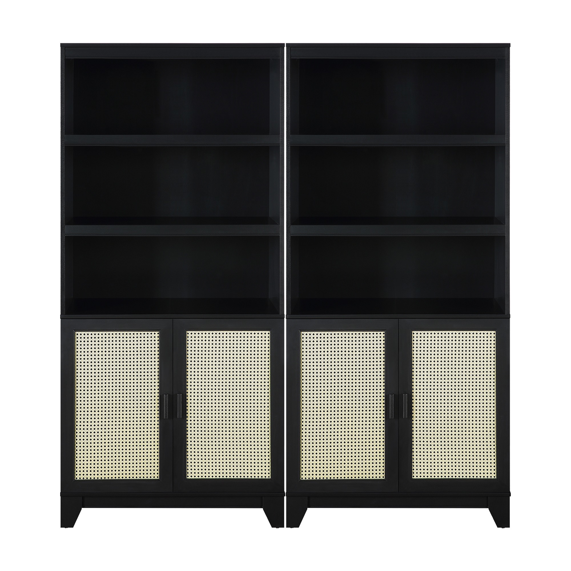 Manhattan Comfort, Sheridan Modern Cane Bookcase in Black - Set of 2 Height 70.86 in, Shelves (qty.) 14 Material MDF, Model 2-BC-6GLF