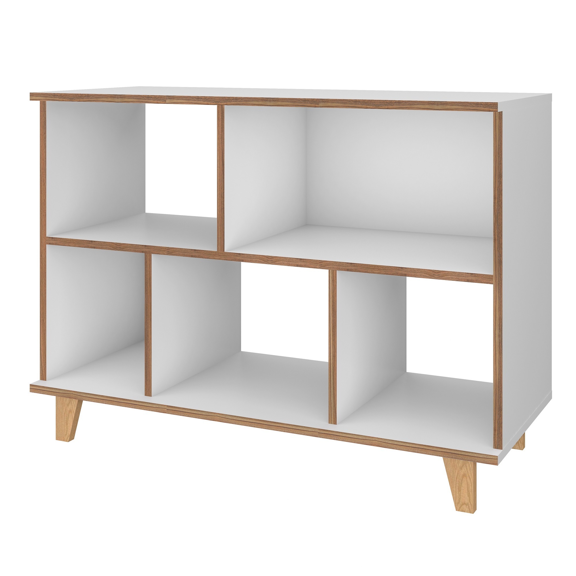 Manhattan Comfort, Minetta 5-Shelf Mid-Century Low Bookcase in White, Height 25.78 in, Shelves (qty.) 5 Material MDPE, Model 129AMC