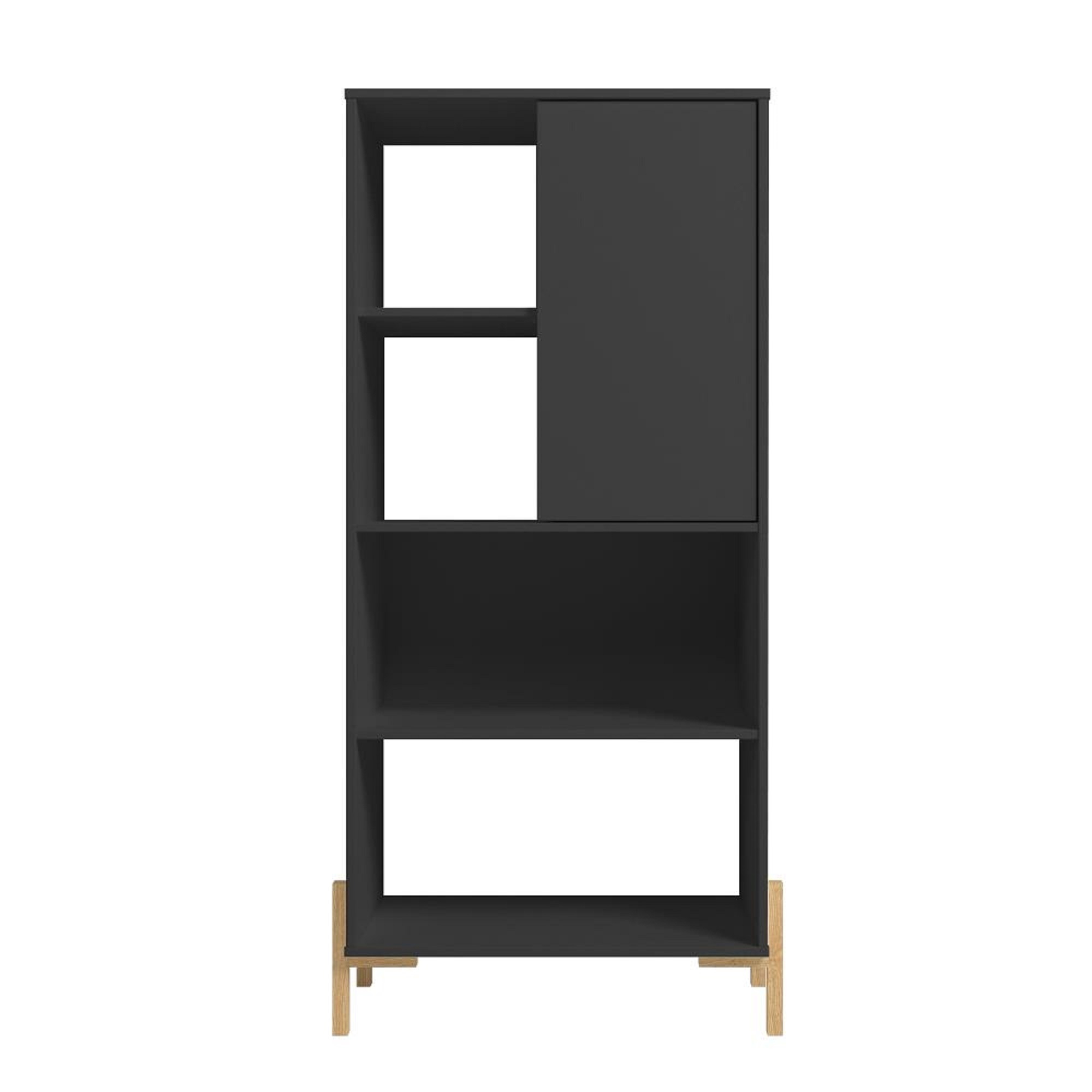 Manhattan Comfort, Bowery Bookcase with 5 Shelves in Black and Oak, Height 60.43 in, Shelves (qty.) 5 Material MDPE, Model 308AMC