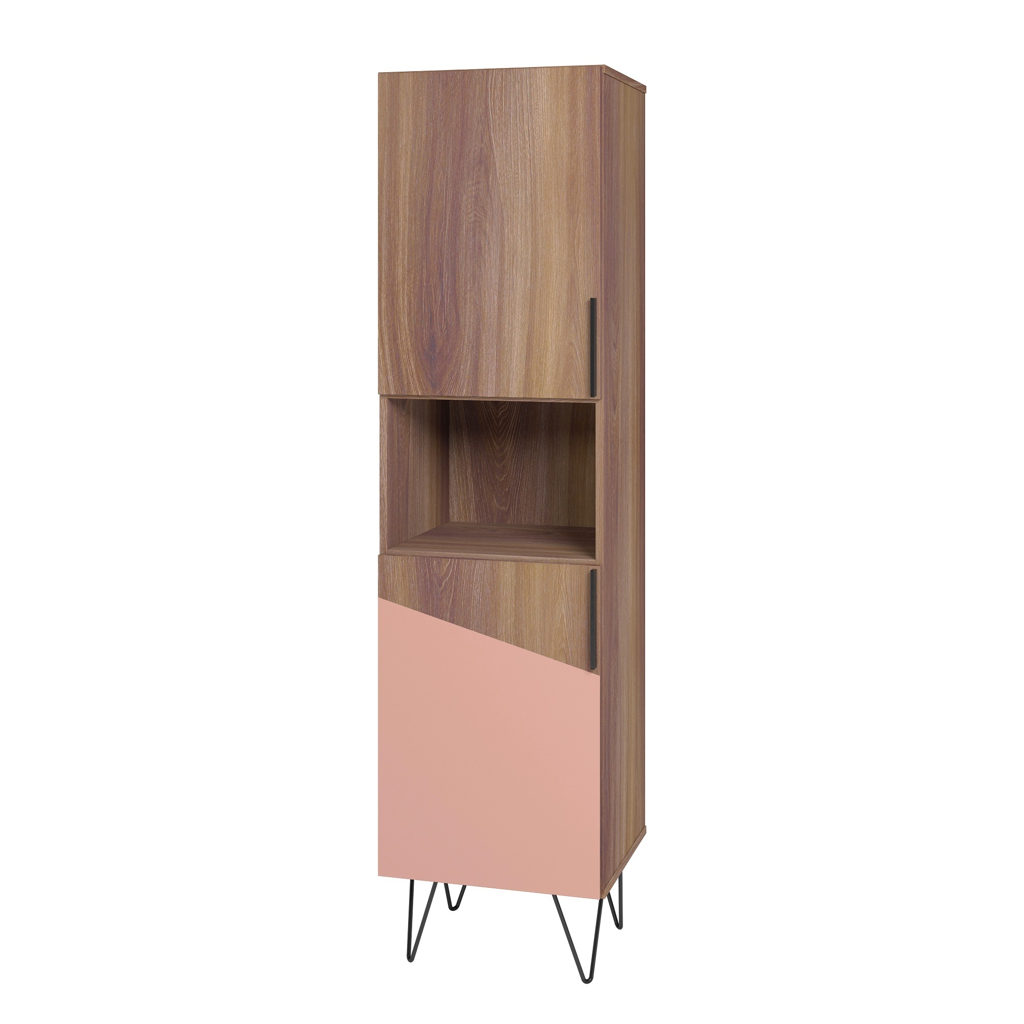Manhattan Comfort, Beekman 17.51 Narrow Bookcase in Brown and Pink, Height 67.32 in, Shelves (qty.) 5 Material MDPE, Model 404AMC