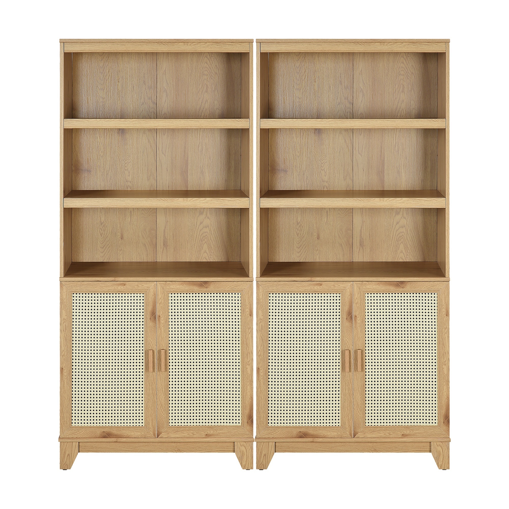 Manhattan Comfort, Sheridan Modern Cane Bookcase in Nature - Set of 2 Height 70.86 in, Shelves (qty.) 14 Material MDF, Model 2-BC-6GLF