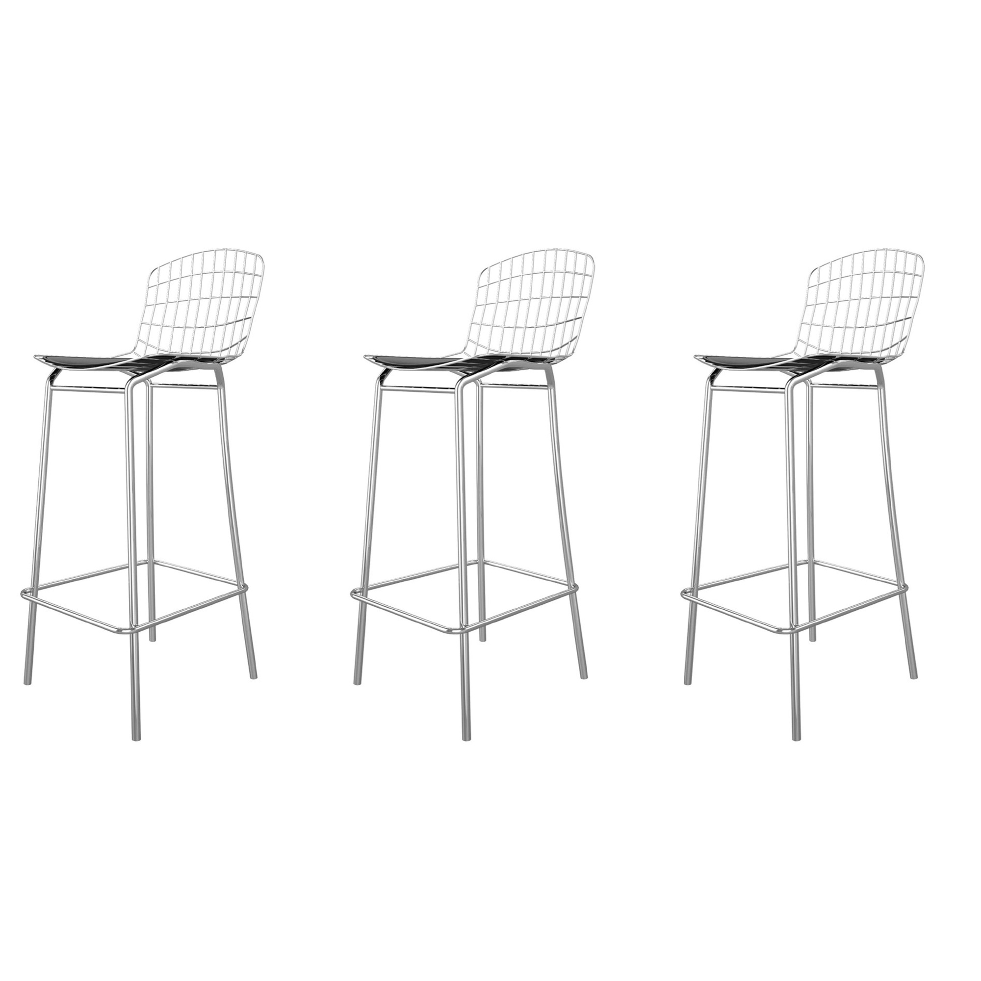 Manhattan Comfort, Madeline 41.73Inch Stool, Set of 3 Silver and Black, Primary Color Black, Included (qty.) 3 Model 3-198AMC