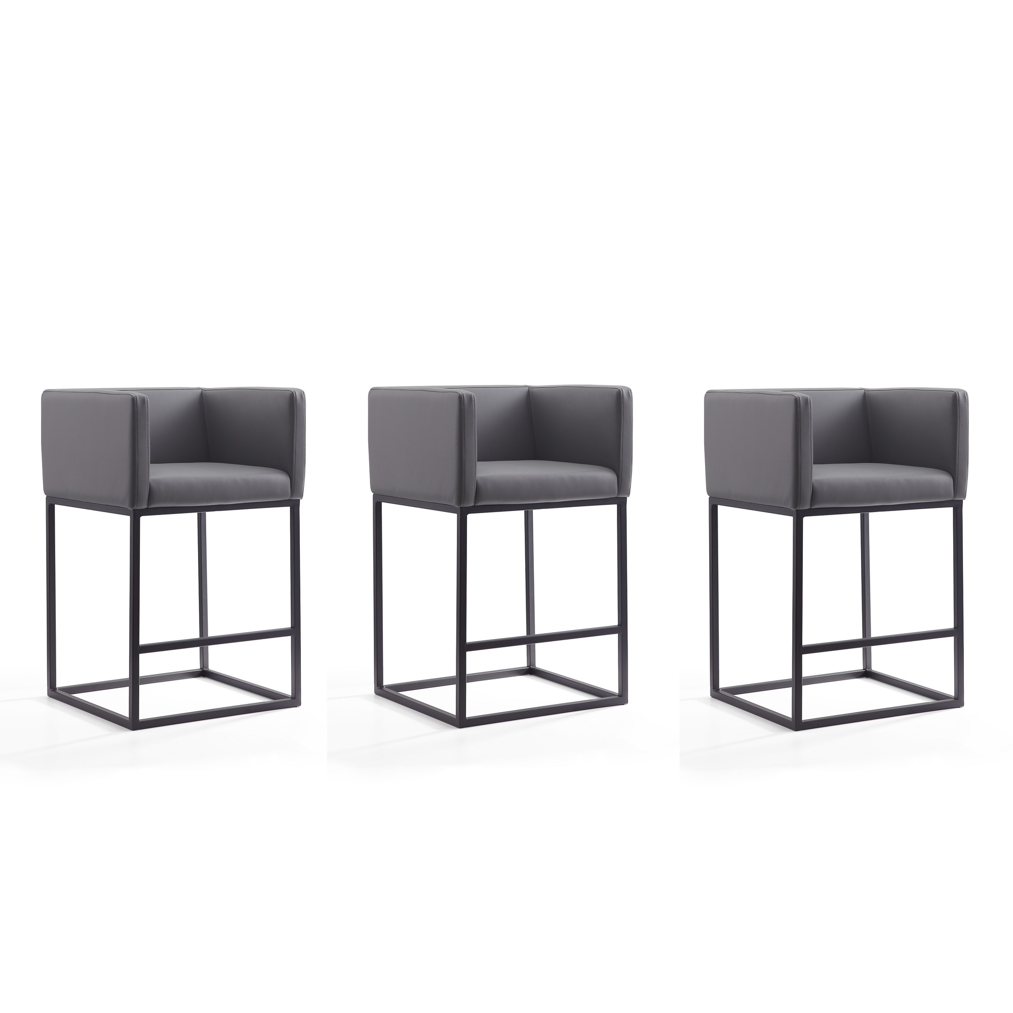 Manhattan Comfort, Embassy 34Inch Grey and Black Metal Stool Set of 3 Primary Color Gray, Included (qty.) 3 Model 3-CS011