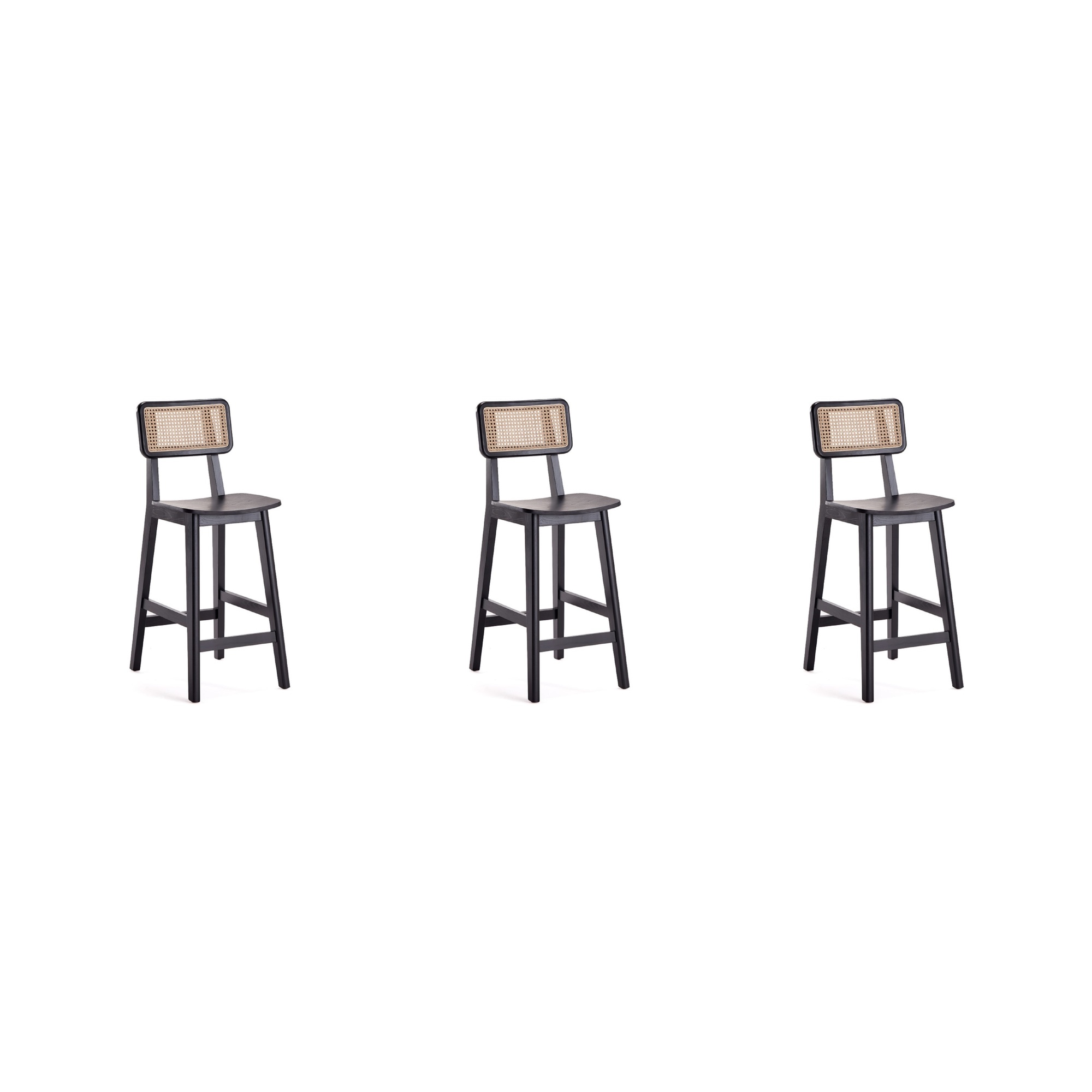 Manhattan Comfort, Versailles Stool Black and Natural Cane Set of 3 Primary Color Black, Included (qty.) 3 Model 3-CSCA01