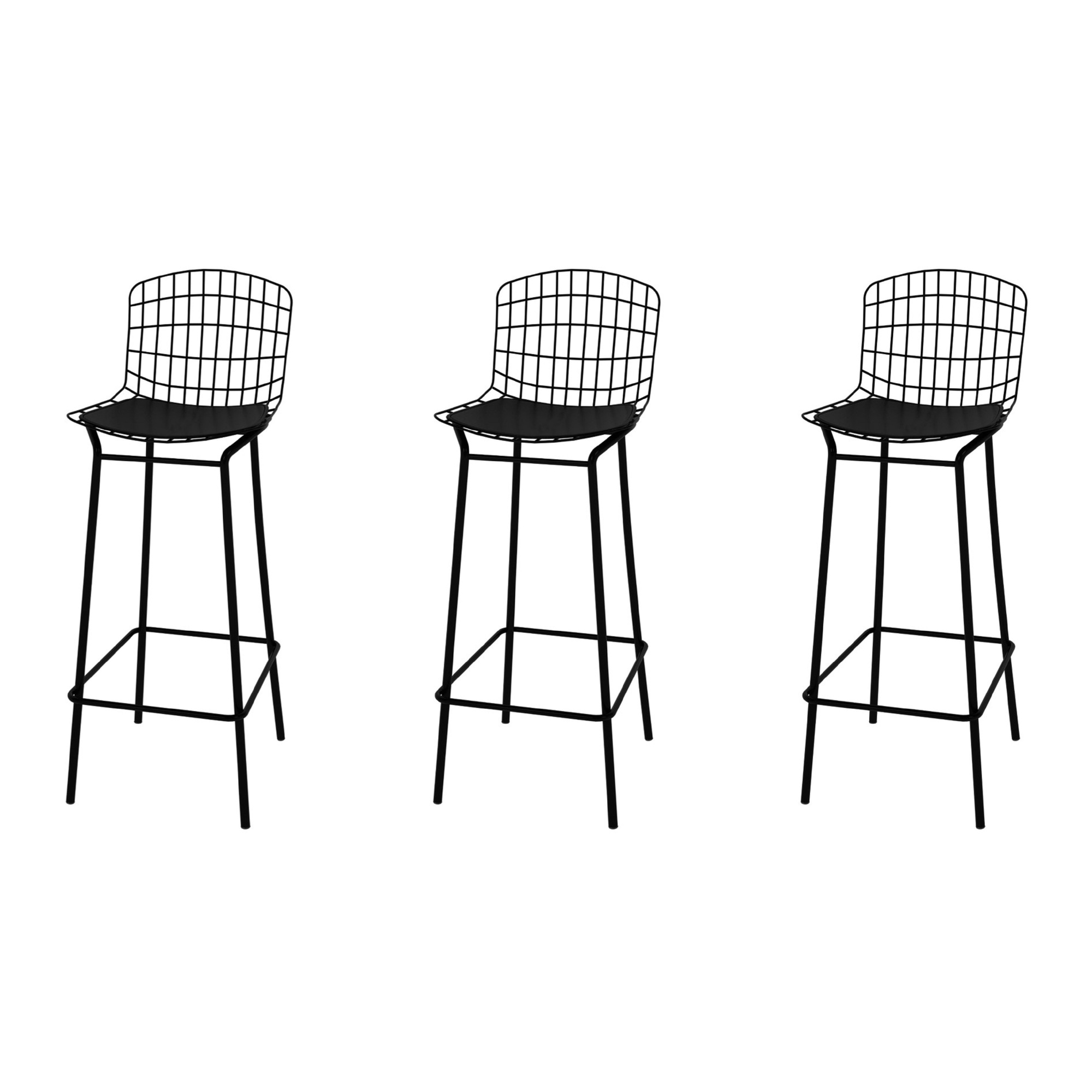Manhattan Comfort, Madeline 41.73Inch Stool Set of 3 Seat Cushion Black, Primary Color Black, Included (qty.) 3 Model 3-198AMC