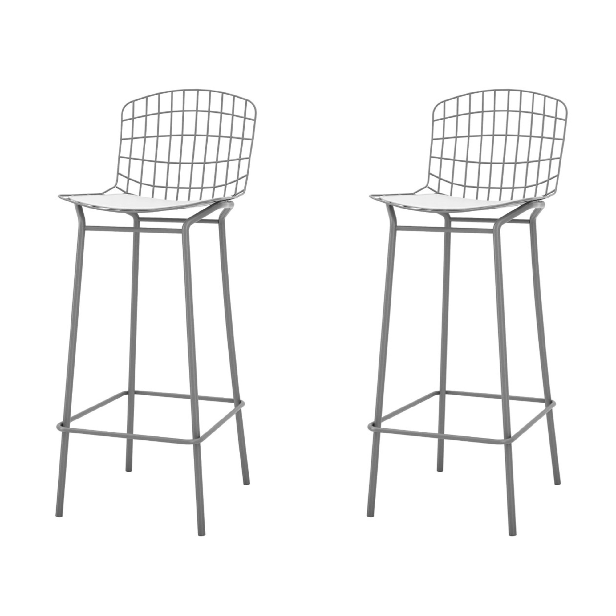 Manhattan Comfort, Madeline 41.73Inch Stool Set 2 Cushion Charcoal White, Primary Color White, Included (qty.) 2 Model 2-198AMC