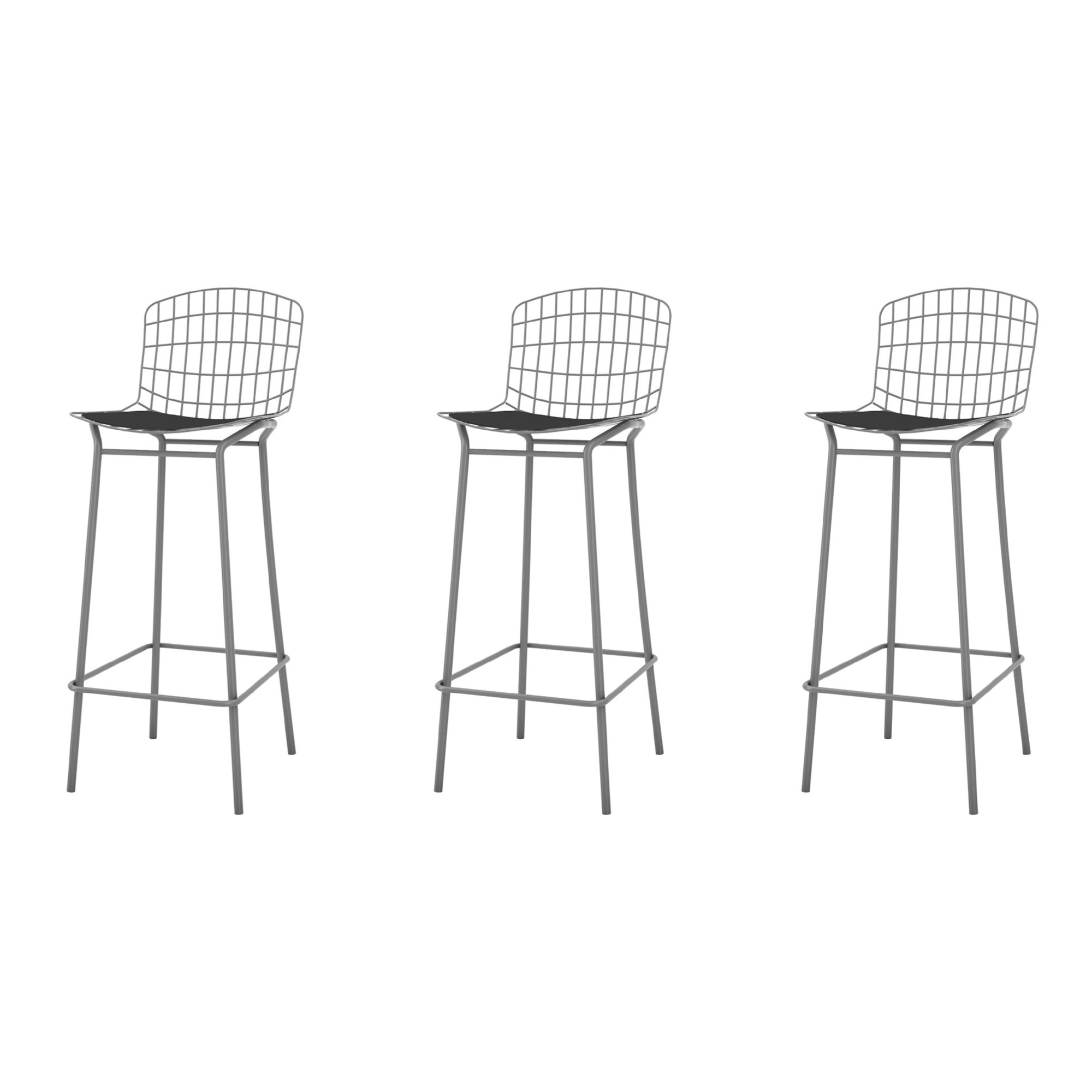 Manhattan Comfort, Madeline 41.73Inch Stool Set of 3 Cushion Charcoal, Primary Color Black, Included (qty.) 3 Model 3-198AMC