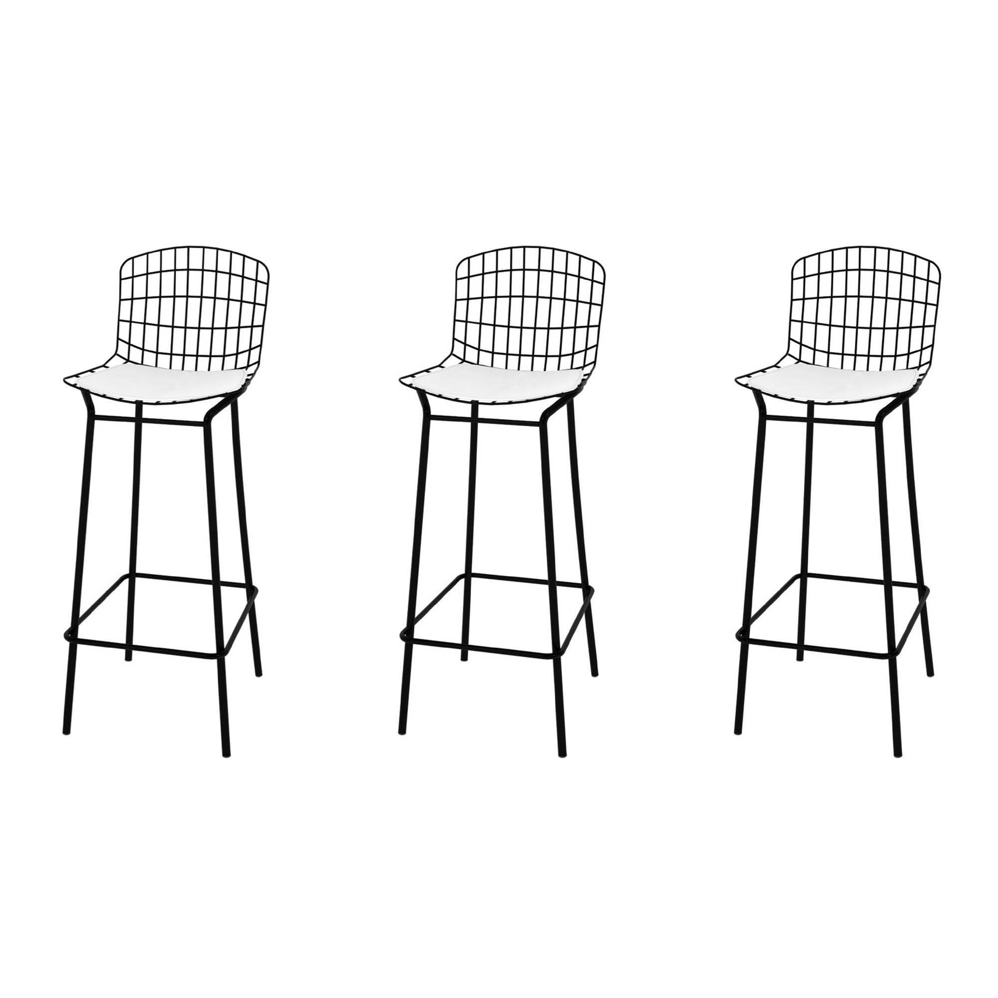 Manhattan Comfort, Madeline 41.73Inch Stool Set of 3 Cushion Black White, Primary Color Black, Included (qty.) 3 Model 3-198AMC