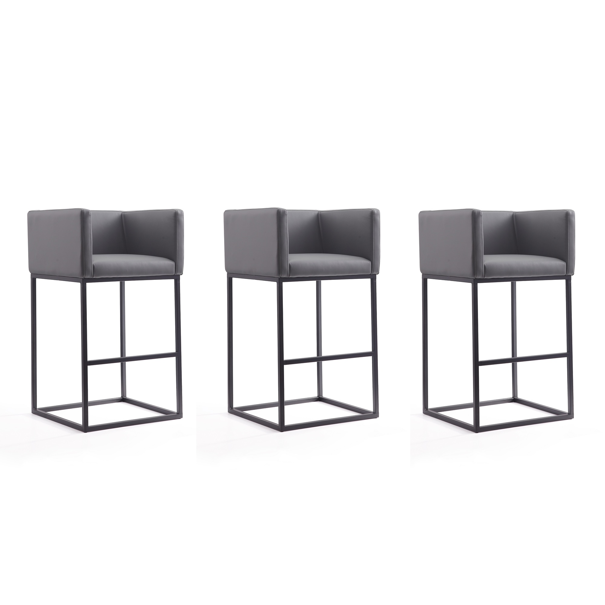 Manhattan Comfort, Embassy 38Inch Grey and Black Metal Stool Set of 3 Primary Color Gray, Included (qty.) 3 Model 3-BS018