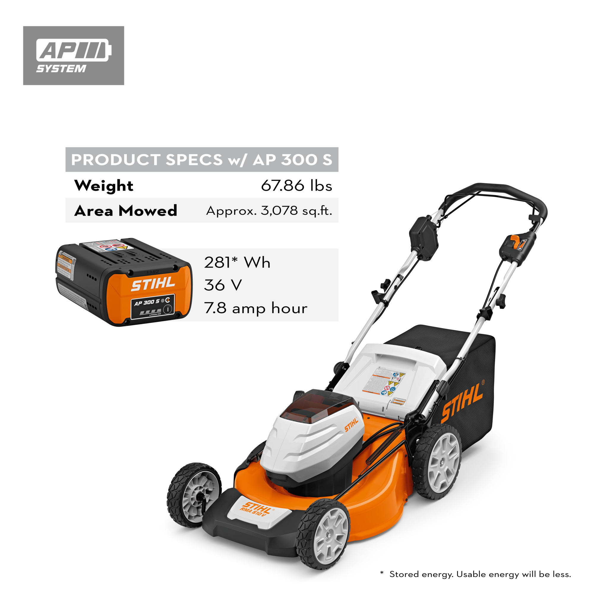 Stihl, Lithium-Ion Self-Propelled Lawn Mower Set, Cutting Width 21Inch, Power Source Battery, Model RMA 510 V SET Super P