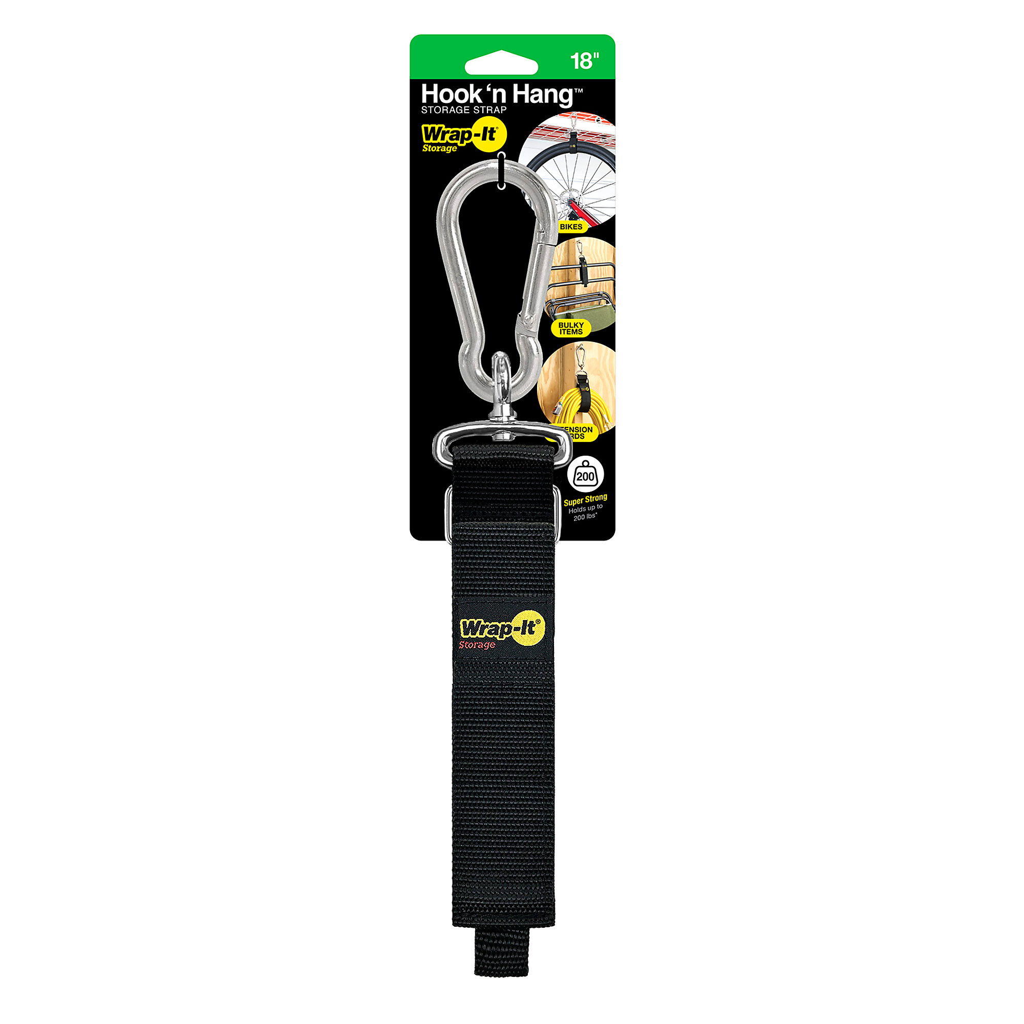 Wrap-It, Hook 'n Hang 18in. Black, Straps (qty.) 1 Length 18 in, Breaking Strength 200 lb, Model# 100-HNH-18BL
