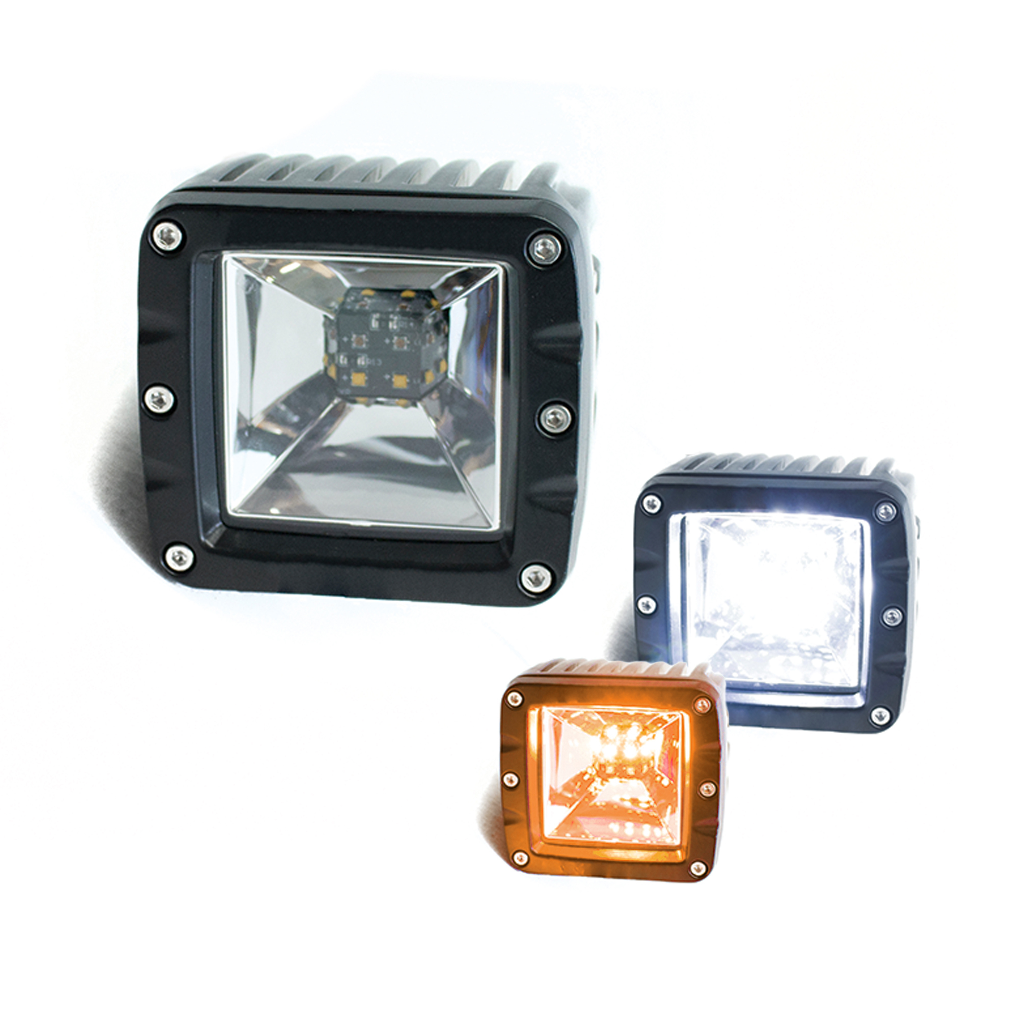 Race Sport Lighting, 3x3Inch 2-Func LED Cube Style F/Light - White/Amber, Light Type LED, Lens Color Clear, Included (qty.) 1 Model 1006474