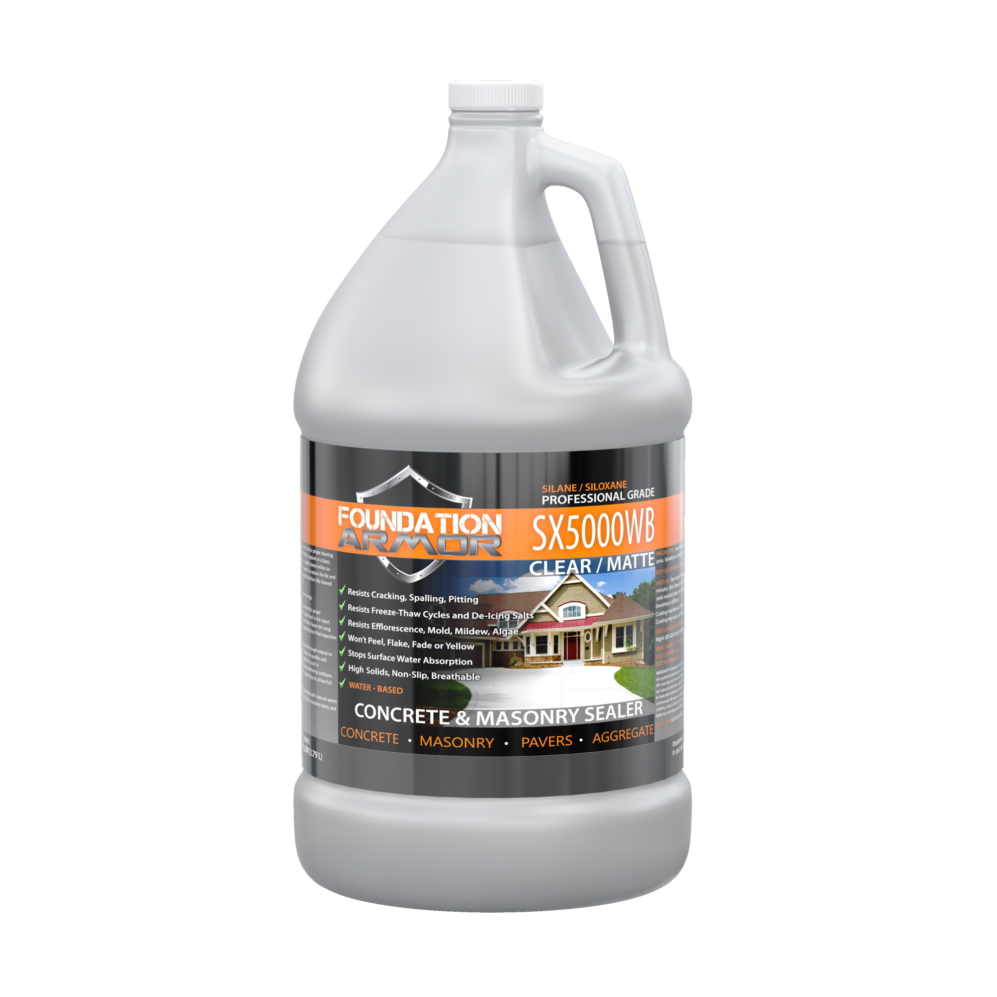 Foundation Armor, WB Silane Siloxane Water Repellent Sealer, Container Size 1 Gallon, Color Clear, Application Method Sprayer, Model SX5000WB1GAL