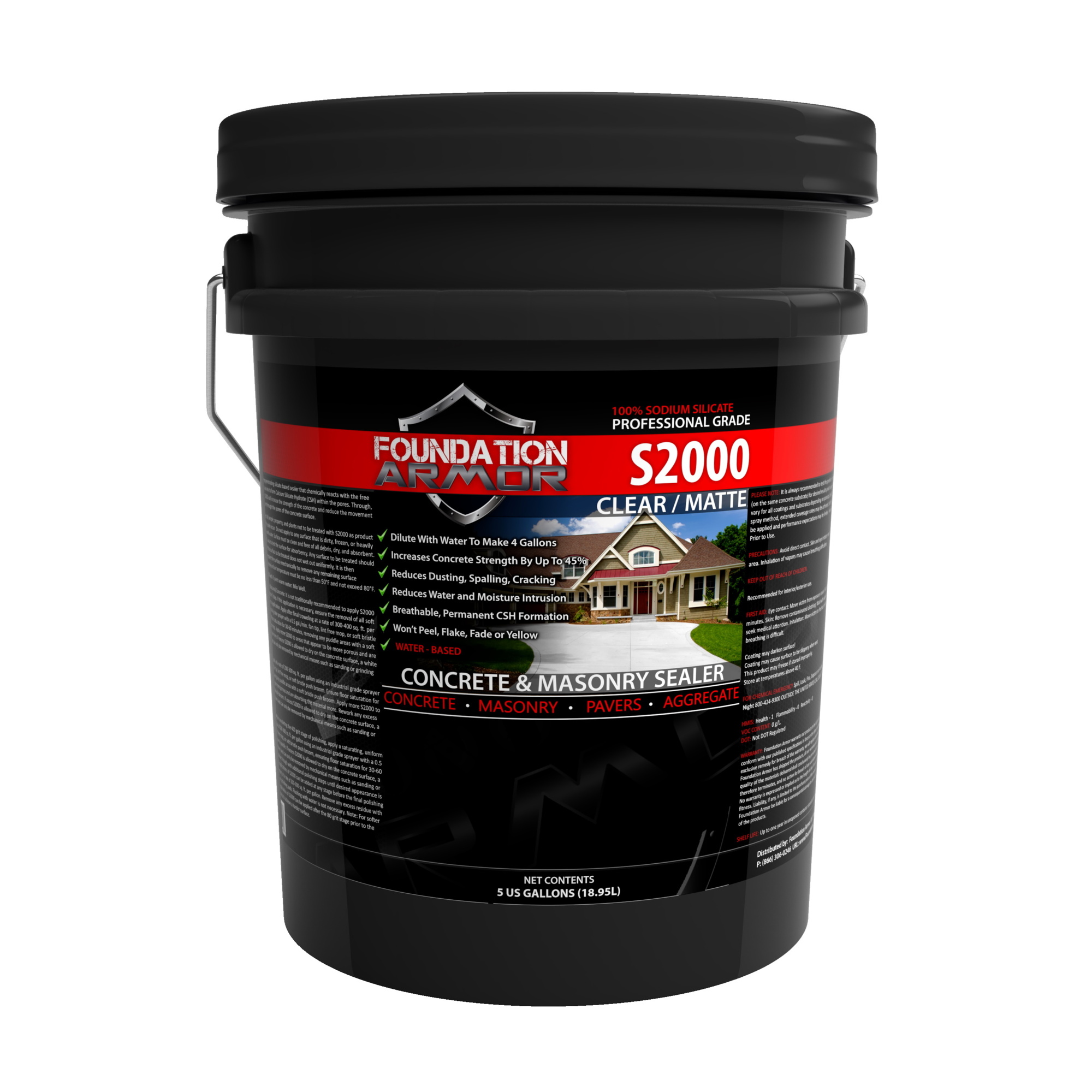 Foundation Armor, Sodium Silicate Concrete Densifier and Hardener, Container Size 5 Gallon, Color Clear, Application Method Sprayer, Model S20005GAL