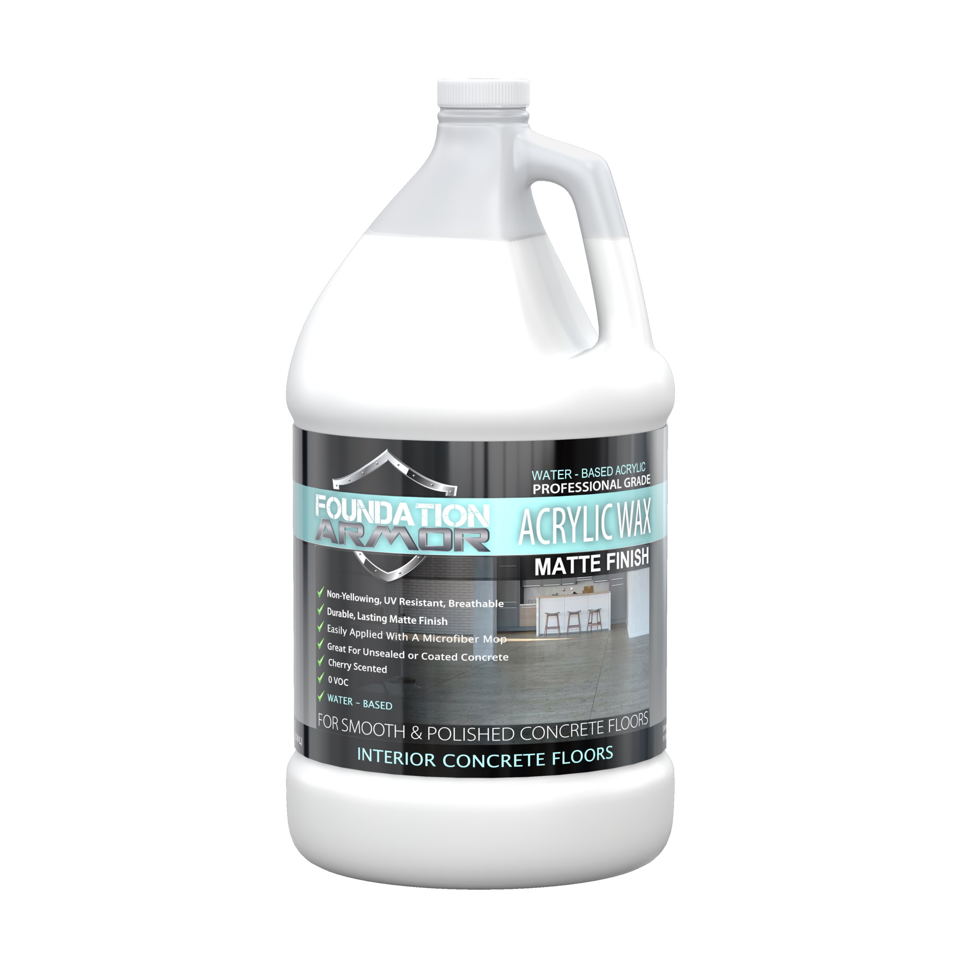 Foundation Armor, Matte Concrete Floor Wax, Container Size 1 Gallon, Color Clear, Application Method Microfiber Mop, Model WAXMATTE1GAL