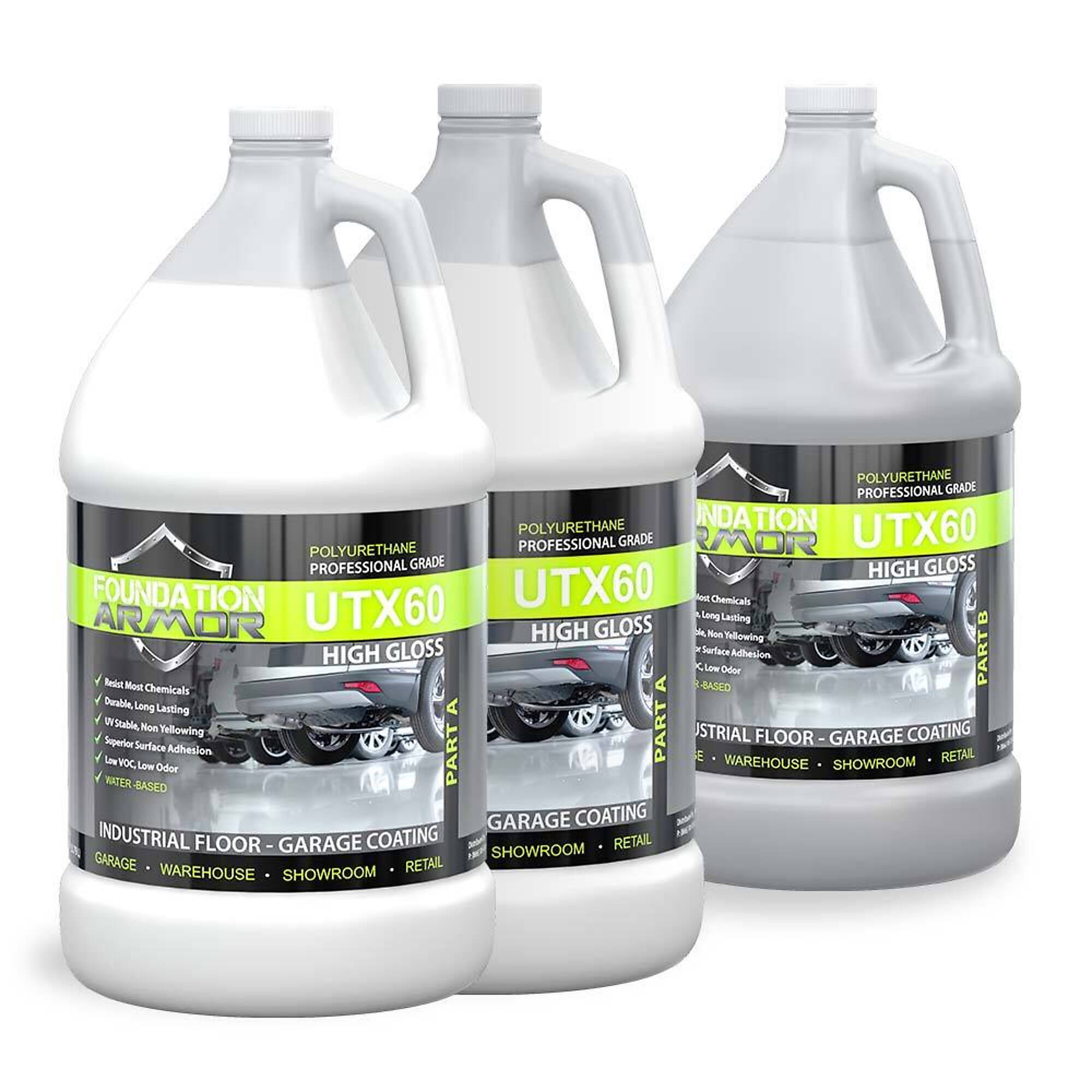 Foundation Armor, Gloss Chemical Resistant Urethane Floor Coating, Container Size 2.5 Gallon, Color Clear, Application Method Roller, Model UTX60GLOSS
