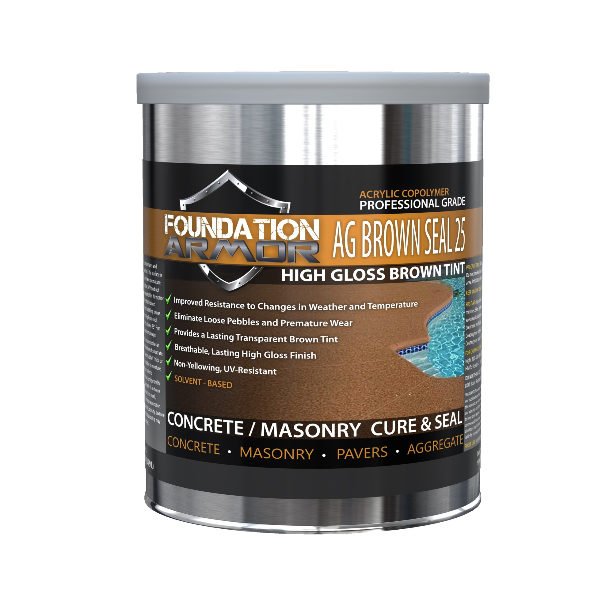 Foundation Armor, Brown-Tinted High Gloss Concrete Sealer, Container Size 1 Gallon, Color Transparent Brown, Application Method Sprayer or Roller,