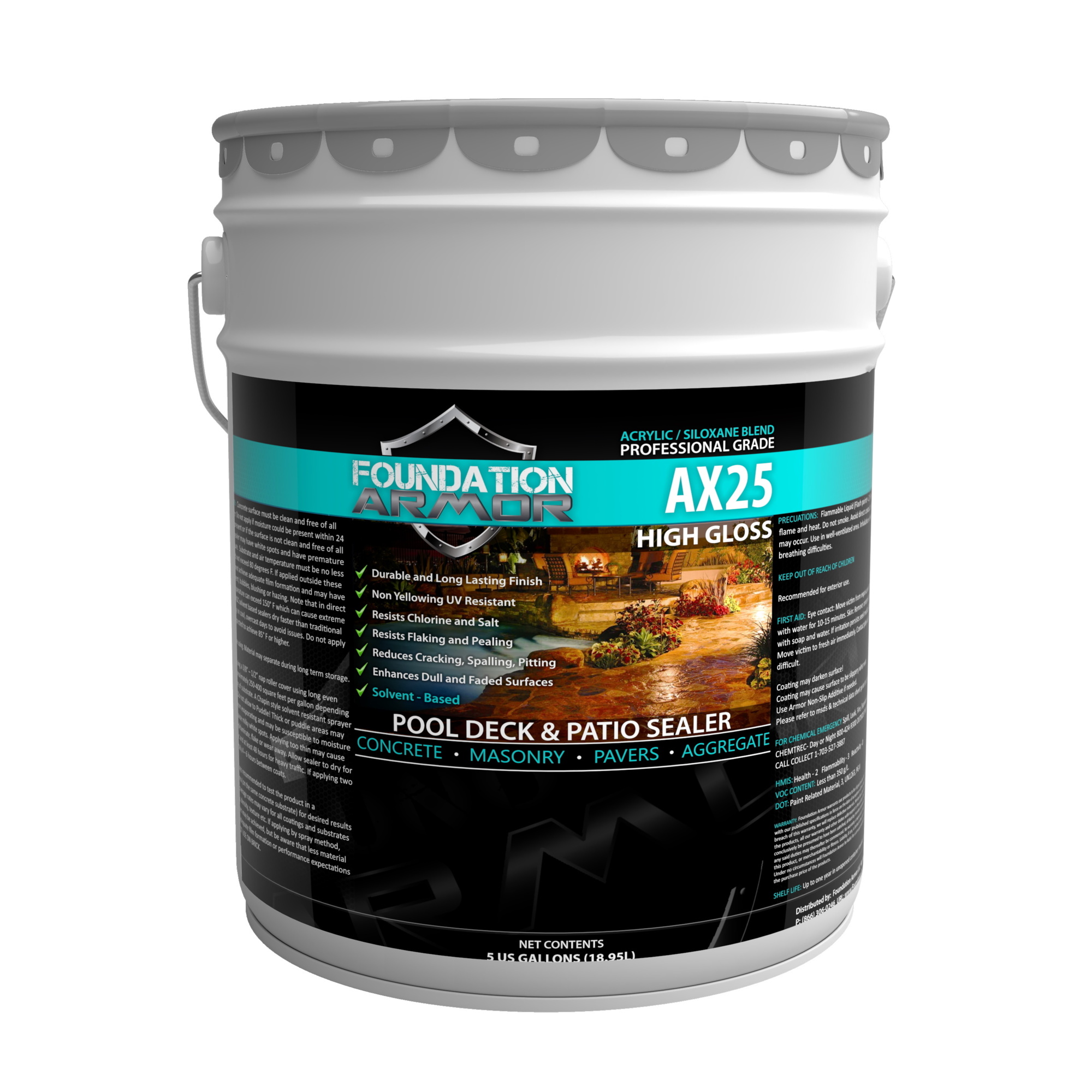 Foundation Armor, Gloss Siloxane Infused Acrylic Concrete Sealer, Model AX255GAL