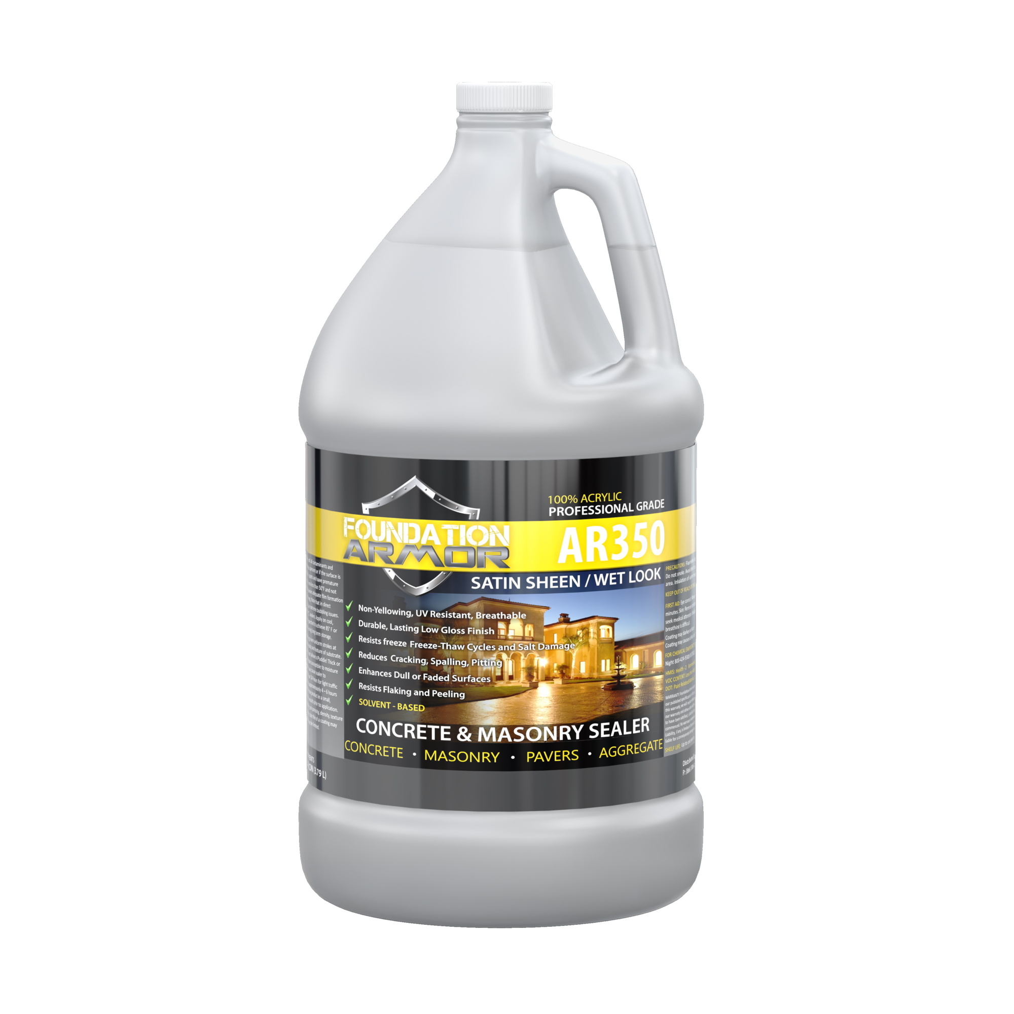 Foundation Armor, Low Gloss Wet Look Concrete and Paver Sealer, Container Size 1 Gallon, Color Clear, Application Method Sprayer or Roller, Model