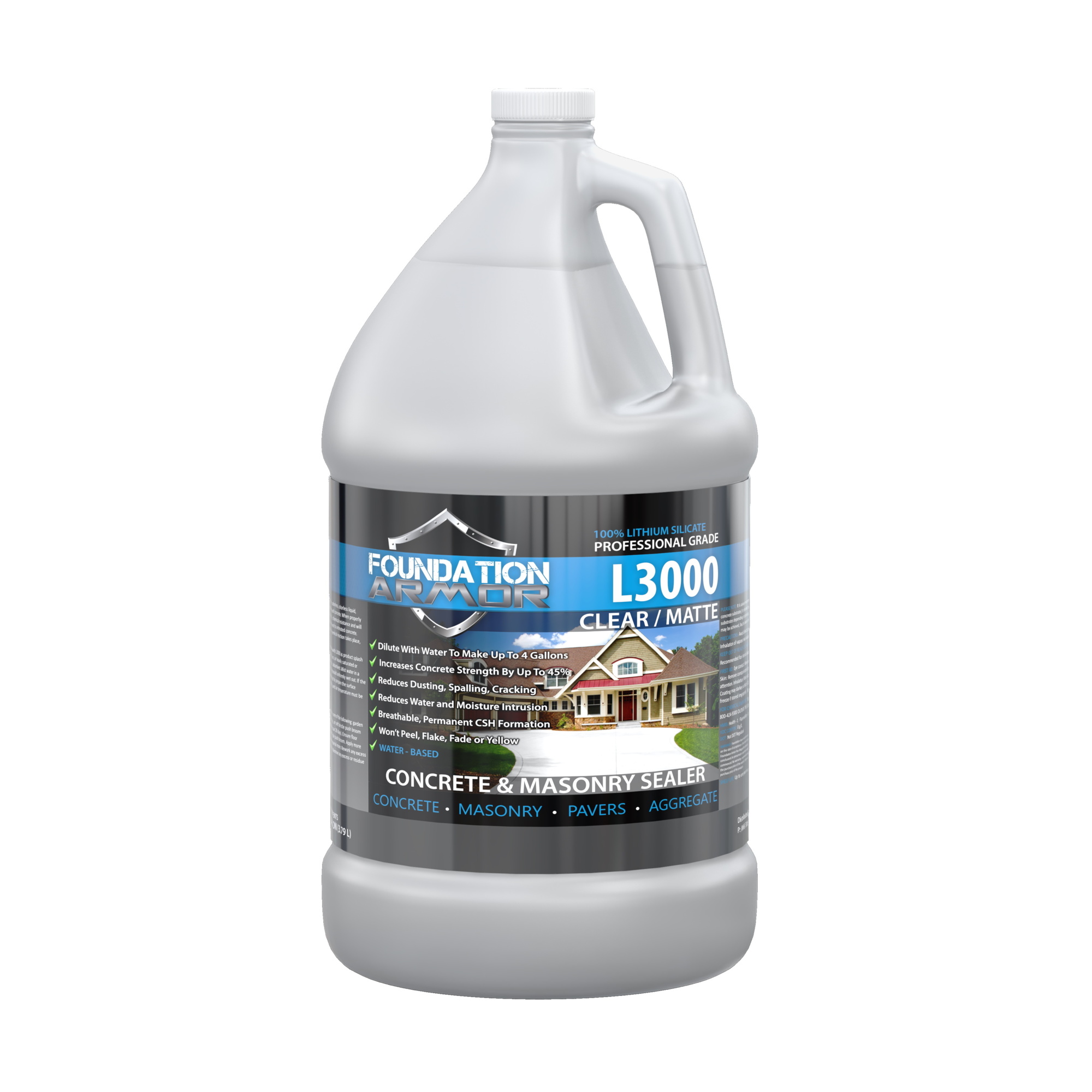 Foundation Armor, Lithium Silicate Concrete Densifier and Hardener, Container Size 1 Gallon, Color Clear, Application Method Sprayer, Model L30001GAL