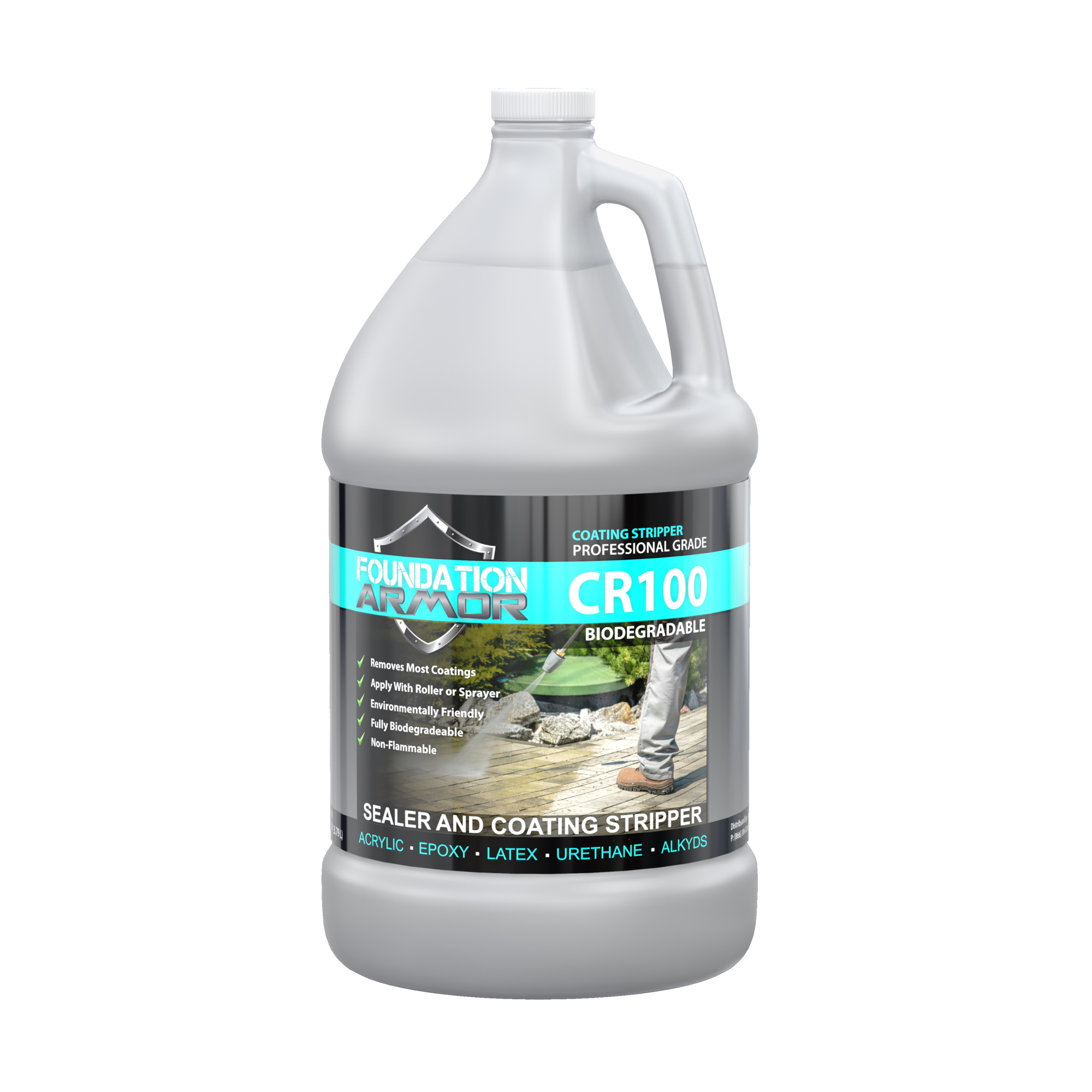 Foundation Armor, Concrete Sealer, Coating, and Paint Remover, Container Size 1 Gallon, Color Clear, Application Method Roller, Model CR1001GAL