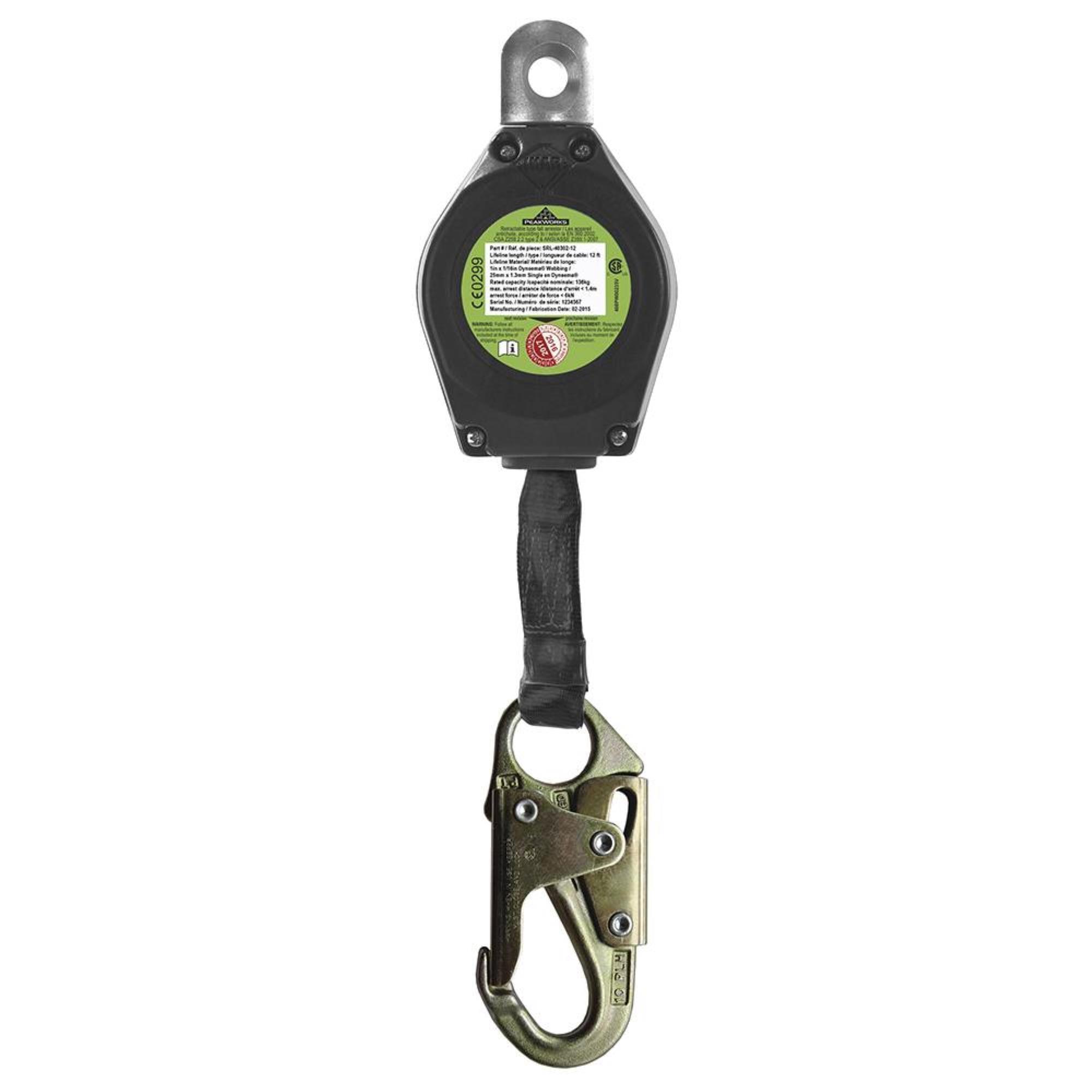 Peak Works, Self Retracting Lifeline, Webbing, Snap Hook, 12ft., Length 12 ft, Model V845423012