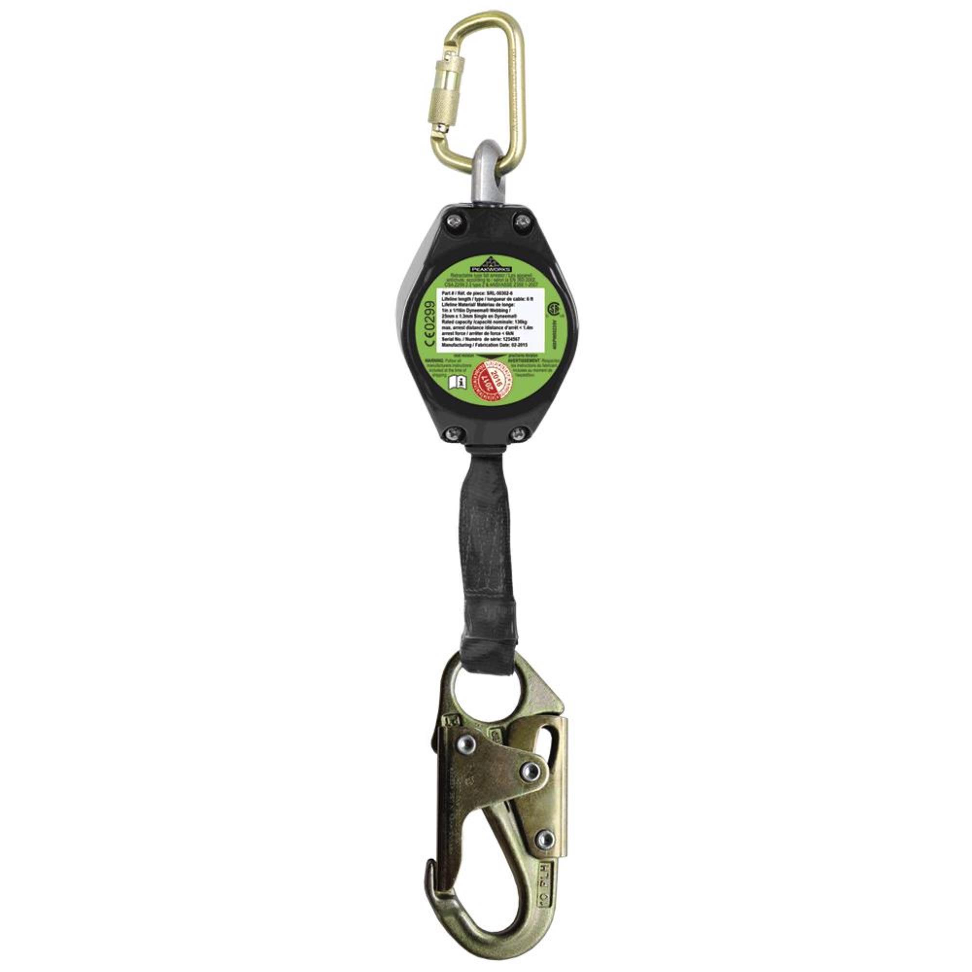 Peak Works, TieBack SelfRetracting Lifeline Single LeadingEdge, Length 6 ft, Model V845822006LE