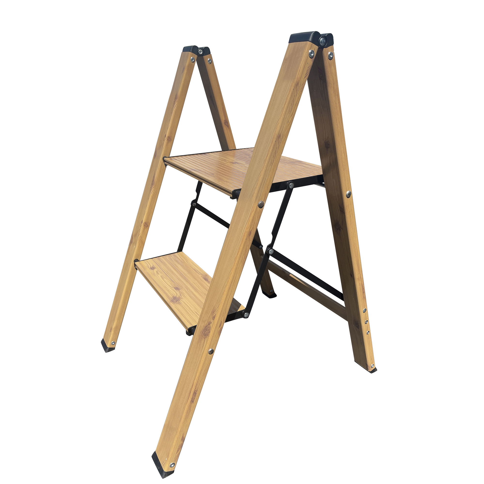 AMERIHOME, 2 Step Aluminum Wood Grain Folding Ladder, Capacity 330 lb, Material Metal, Model STLFFA2WG