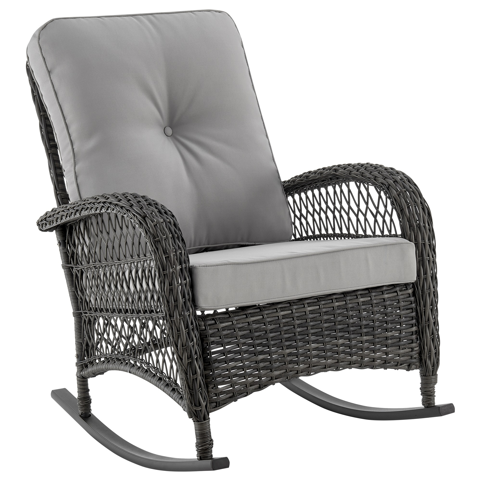 Manhattan Comfort, Furttuo Steel Rattan Outdoor Rocking Chair in Grey, Primary Color Gray, Material Iron, Width 29.52 in, Model OD-CV017