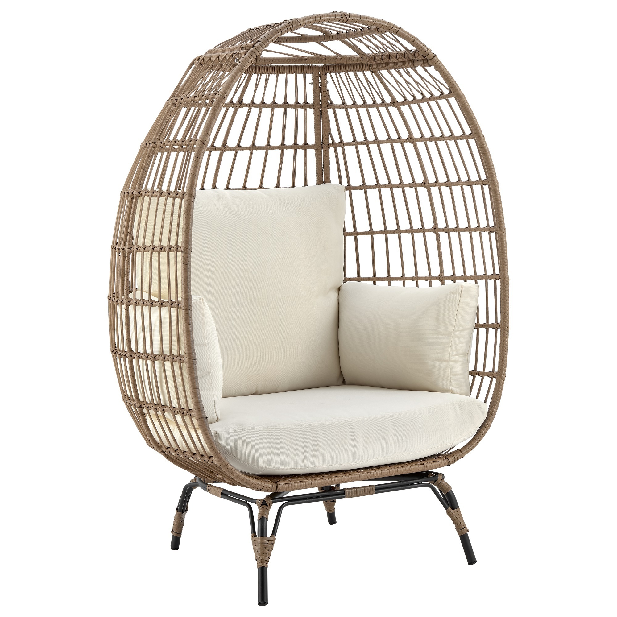 Manhattan Comfort, Spezia Steel and Rattan Outdoor Egg Chair Cream, Primary Color Cream, Material Iron, Width 33.46 in, Model OD-HC002