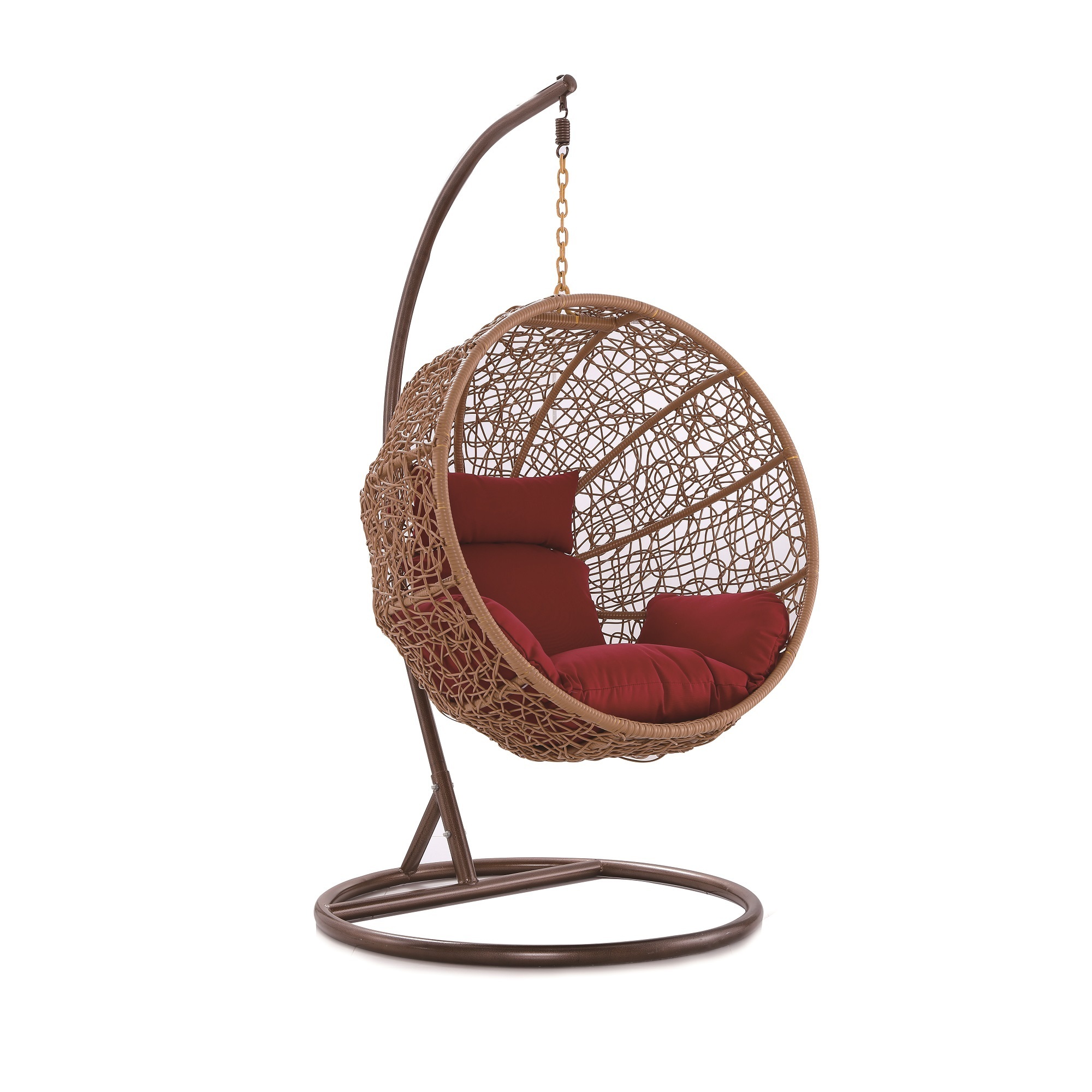 Manhattan Comfort, Zolo Metal Rattan Hanging Egg Patio Swing Red, Primary Color Red, Material Metal, Width 41.3 in, Model OD-HC001