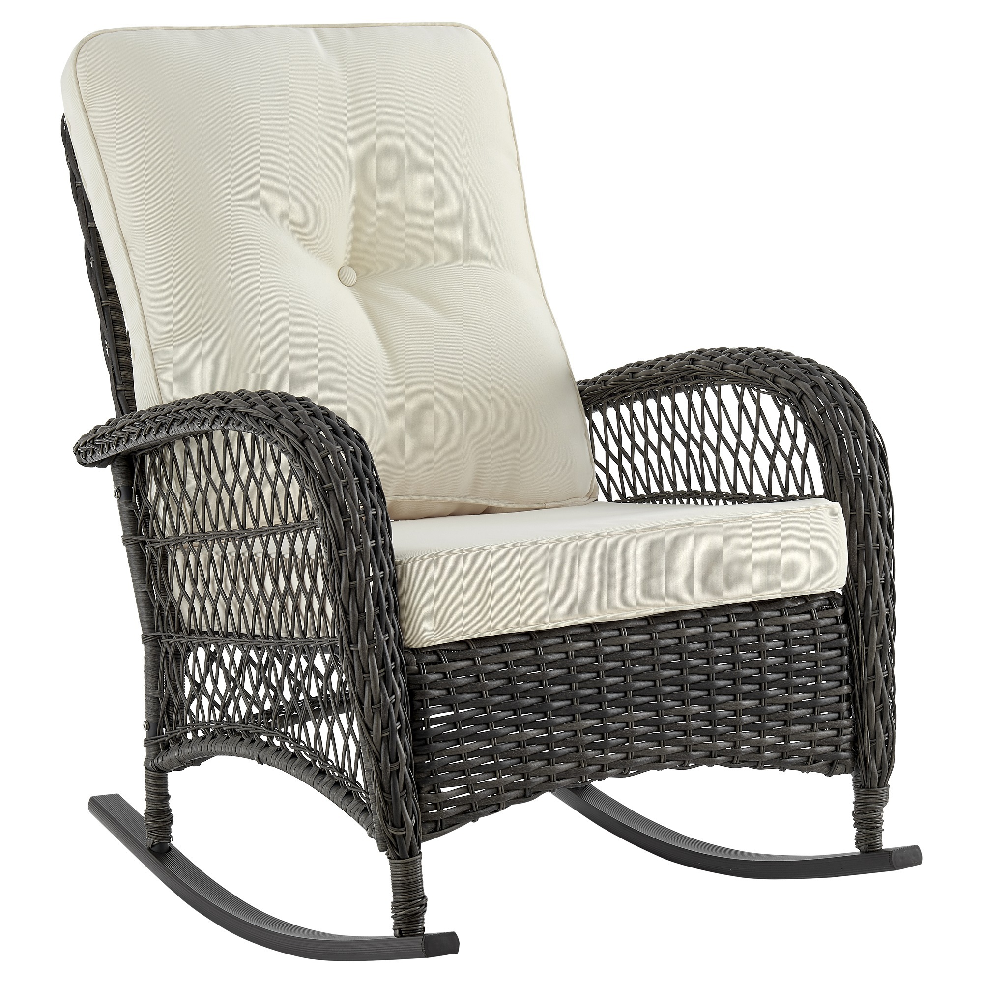 Manhattan Comfort, Furttuo Steel Rattan Outdoor Rocking Chair Cream, Primary Color Cream, Material Iron, Width 29.52 in, Model OD-CV017