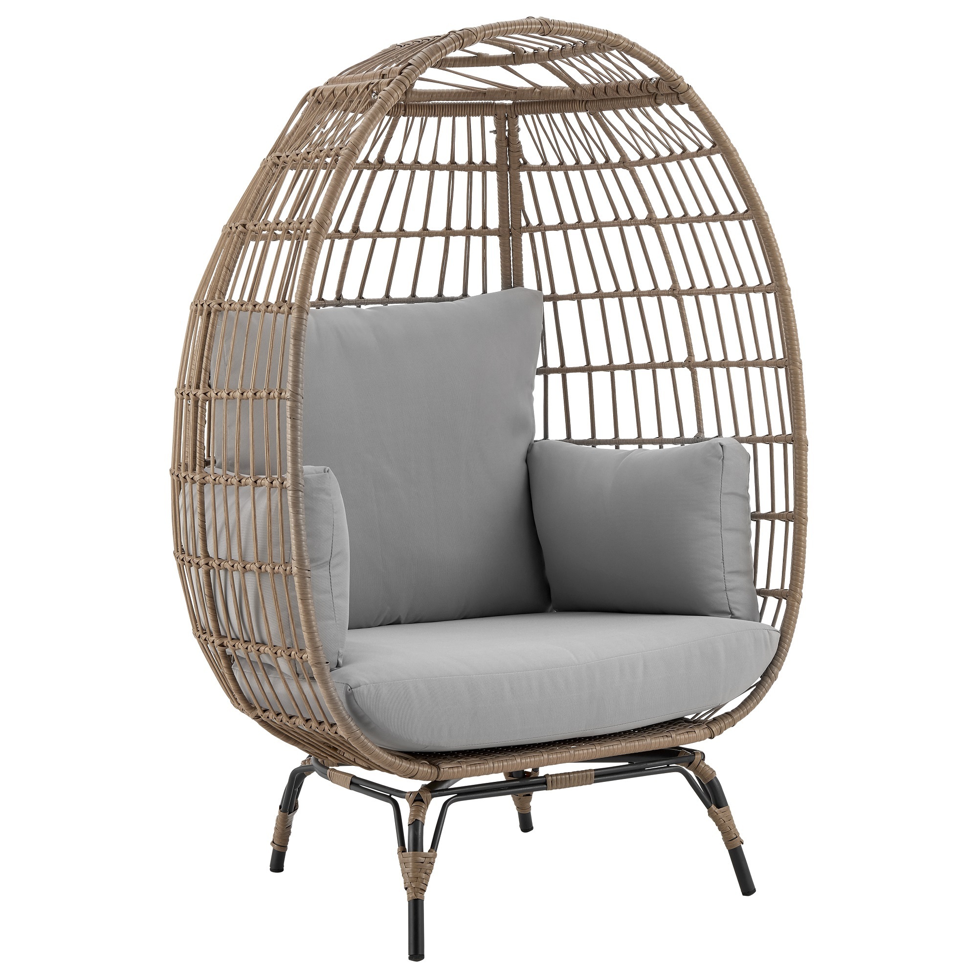 Manhattan Comfort, Spezia Steel and Rattan Outdoor Egg Chair Grey, Primary Color Gray, Material Iron, Width 33.46 in, Model OD-HC002