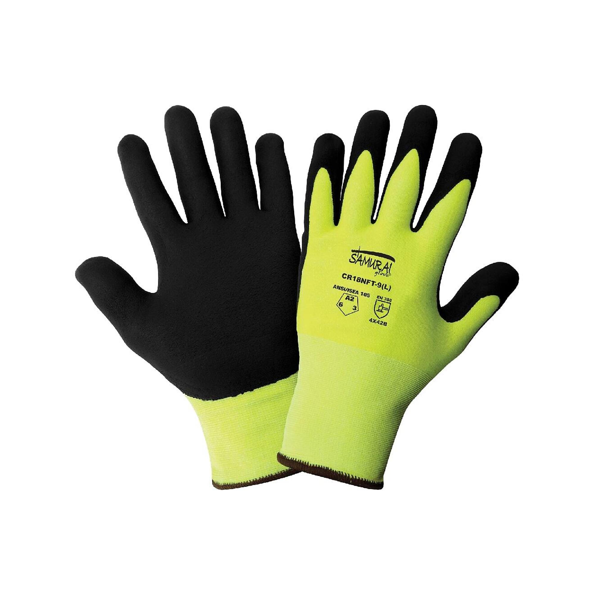 Global Glove Samurai Glove , HV Cut A2 and Puncture Resistant Gloves - 12 Pairs, Size XS, Color High-Visibility Yellow/Green & Black, Included (qty.)