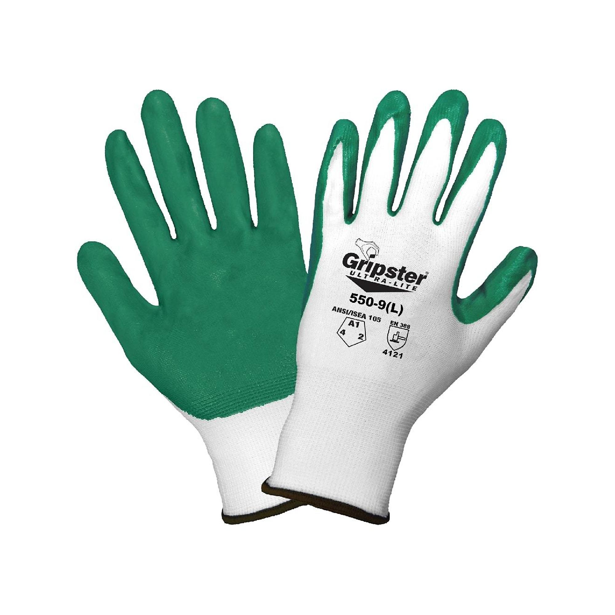 Global Glove Gripster , Solid Nitrile Coated Nylon Gloves - 12 Pairs, Size XL, Color White/Green, Included (qty.) 12 Model 550-10(XL)