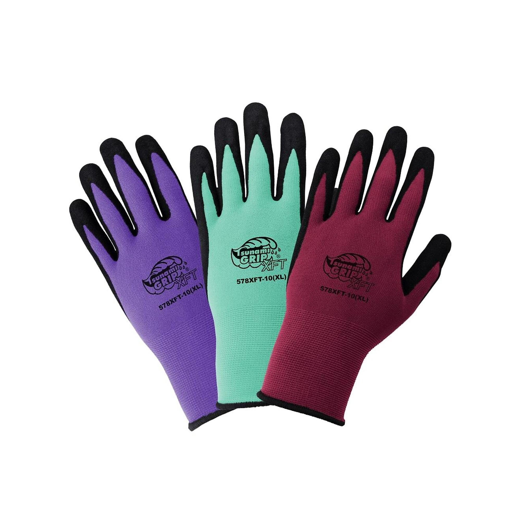 Global Glove Tsunami Grip , Tsunami Grip XFT Coated Nylon Gloves - 12 Pairs, Size M, Color Purple, Turquoise, and Cranberry, Included (qty.) 12 Model