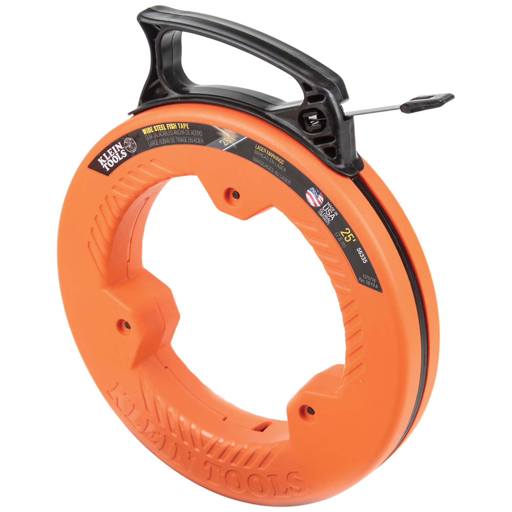 Klein Tools, 25ft. Wide Steel Fish Tape, Tape Length 300 in, Tape Diameter 1/4 in, Model 56335